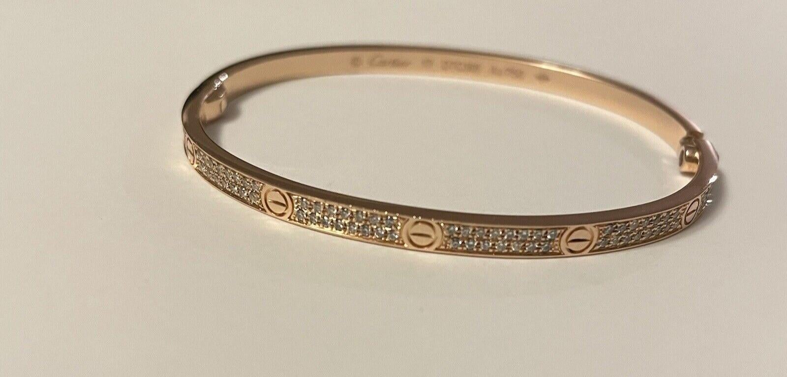 Contemporary Cartier Love Bracelet Small in 18k Rose Gold Diamonds with box & Papers For Sale