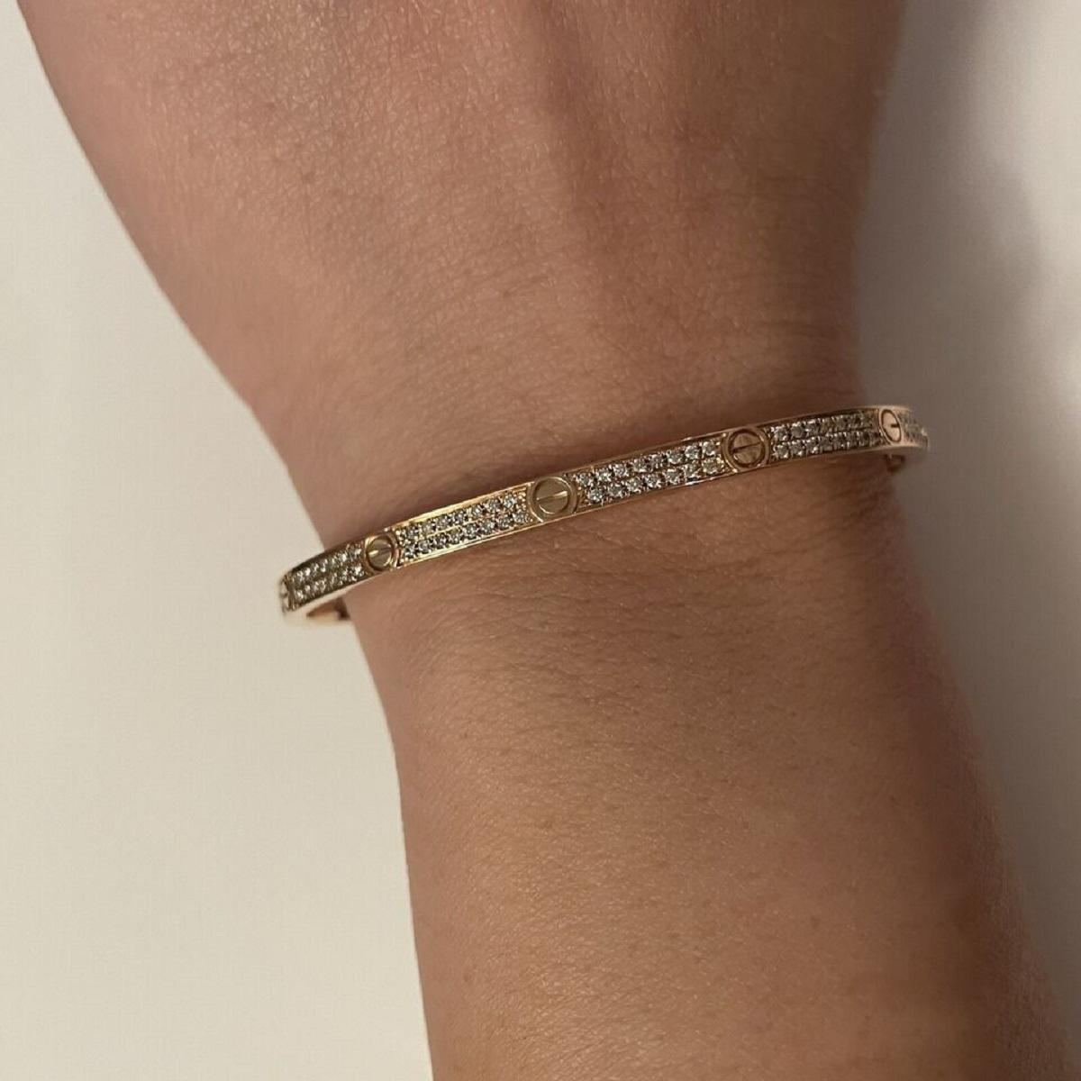 Brilliant Cut Cartier Love Bracelet Small in 18k Rose Gold Diamonds with box & Papers For Sale