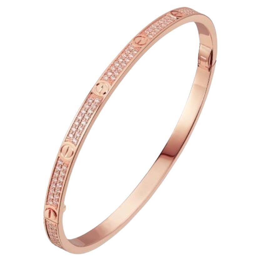 Cartier Love Bracelet Small in 18k Rose Gold Diamonds with box & Papers For Sale