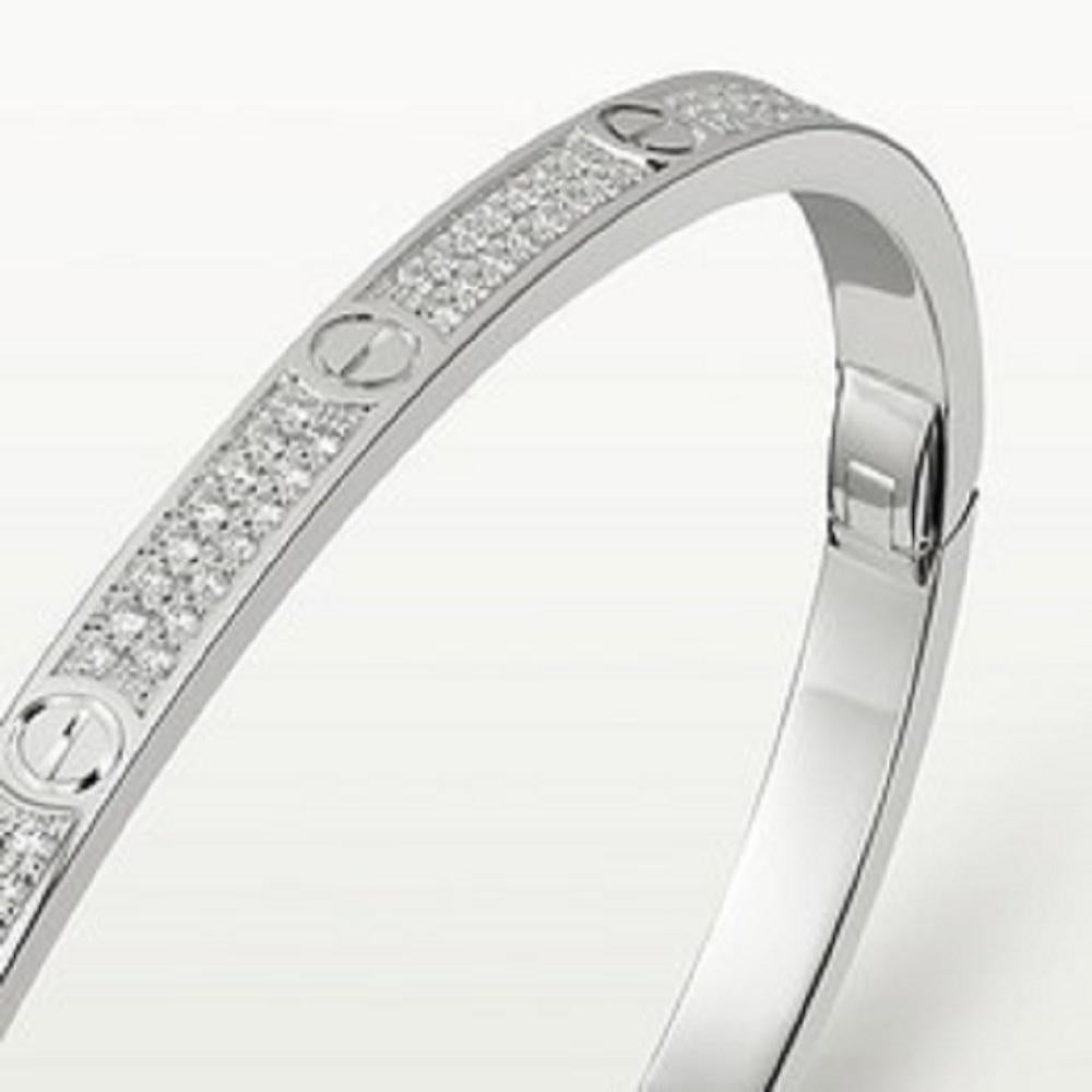 Brilliant Cut Cartier Love Bracelet Small in 18k White Gold Diamonds with box