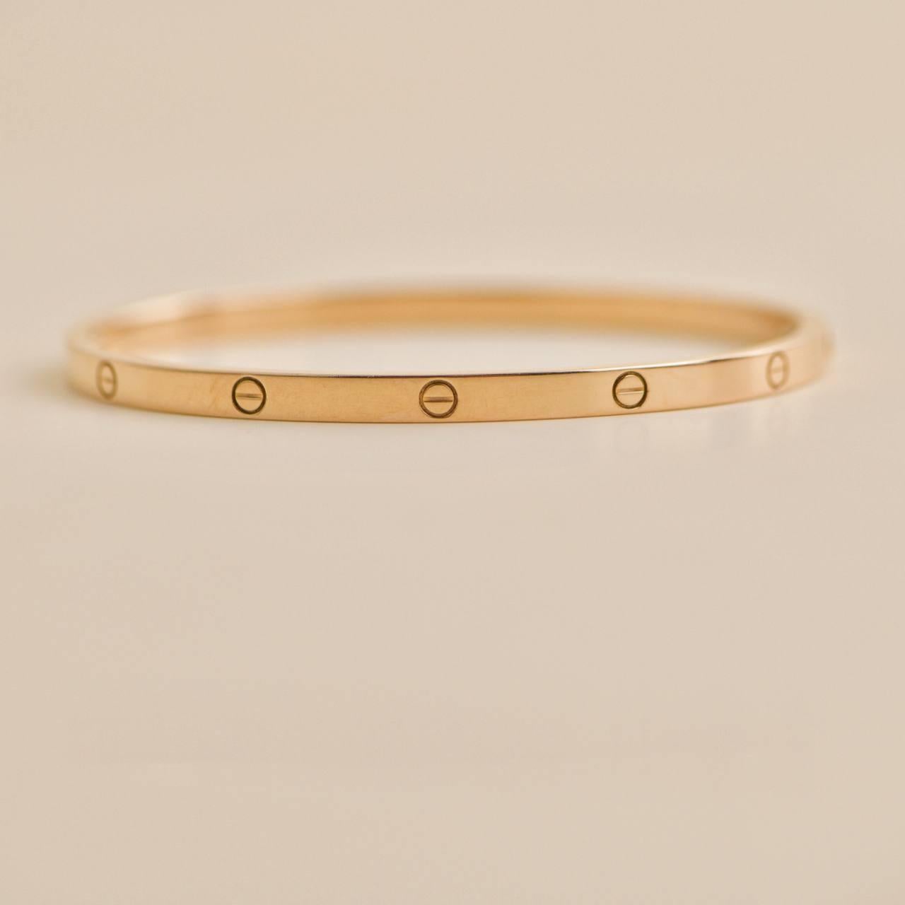 Cartier Love Bracelet Small Model 18k Rose Gold Size 17 In Excellent Condition For Sale In Banbury, GB