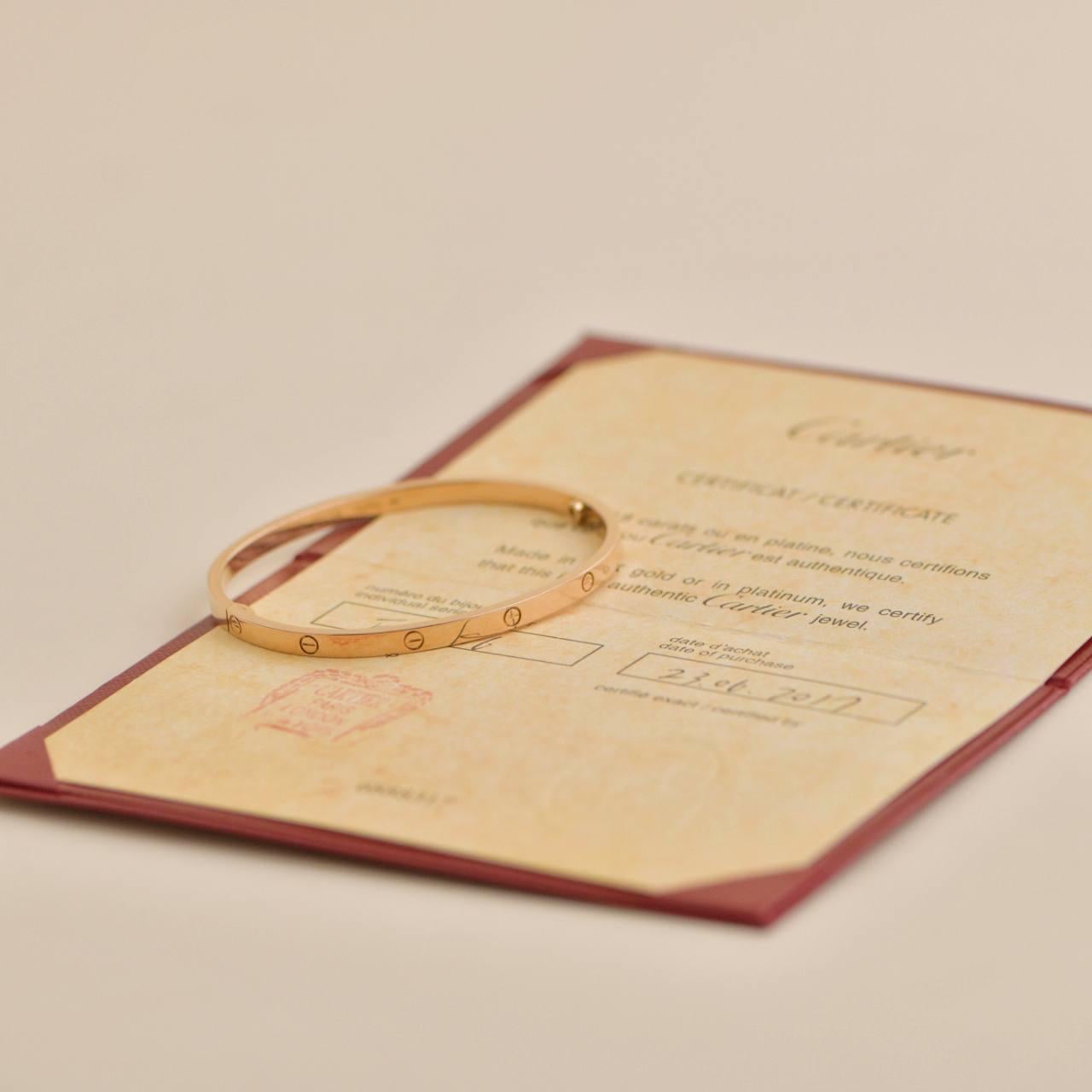 Men's Cartier Love Bracelet Small Model 18k Rose Gold Size 17 For Sale