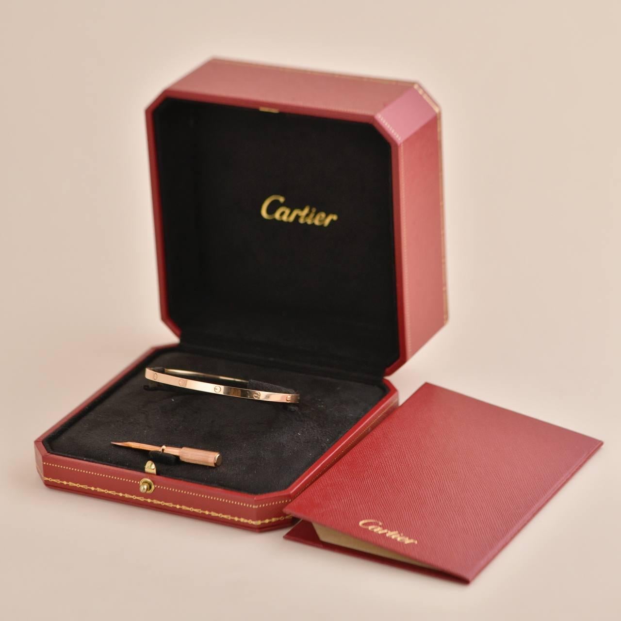 Cartier Love Bracelet Small Model 18k Rose Gold Size 19 In Excellent Condition In Banbury, GB