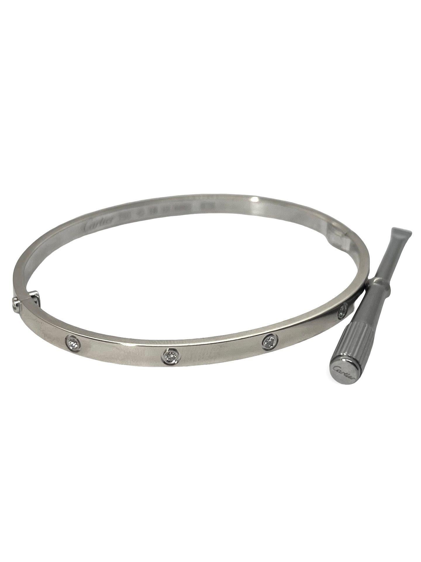 Modern Cartier Love Bracelet Small Model in White Gold with 10 Diamonds For Sale