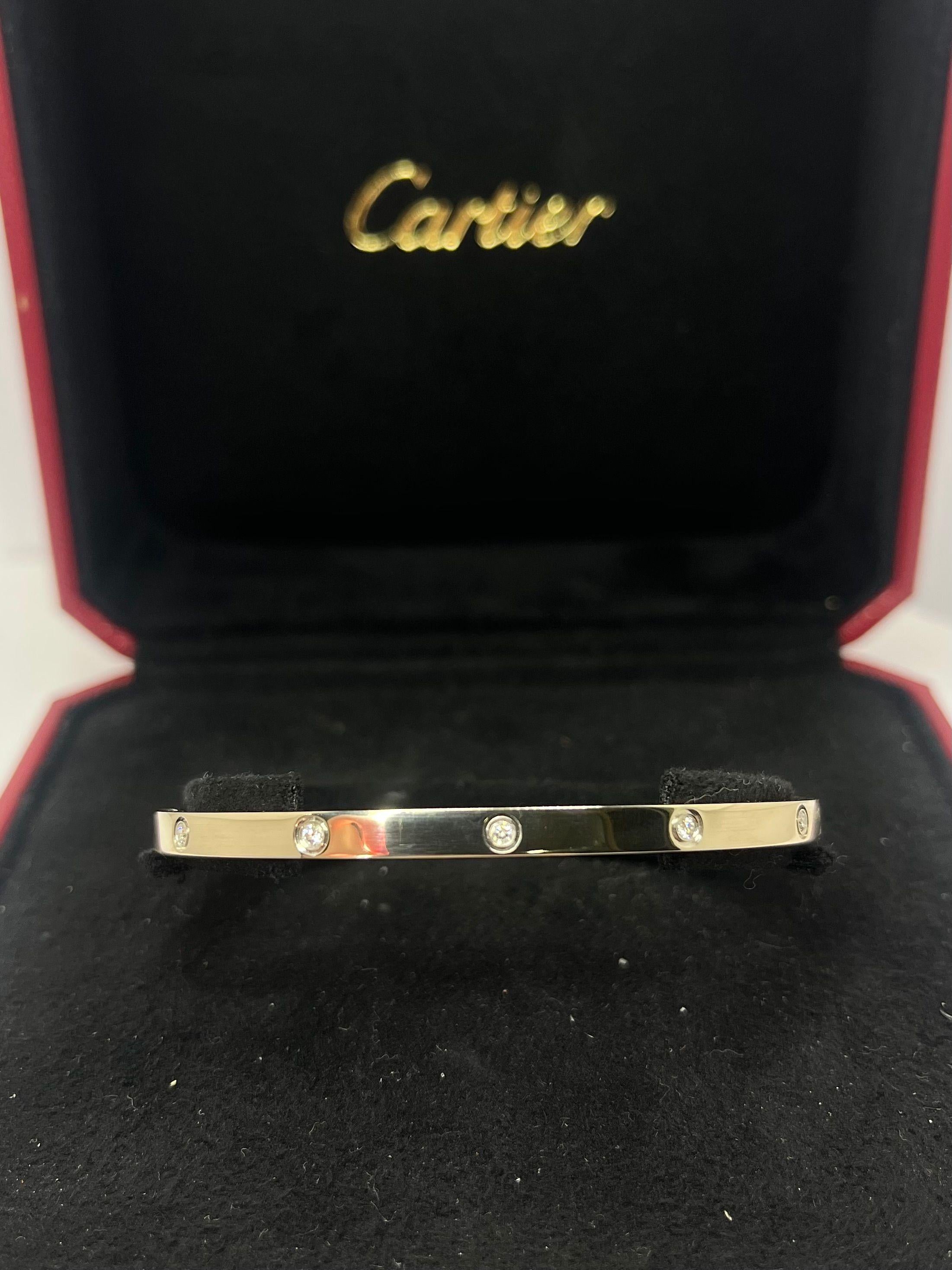 Women's or Men's Cartier Love Bracelet Small Model in White Gold with 10 Diamonds For Sale