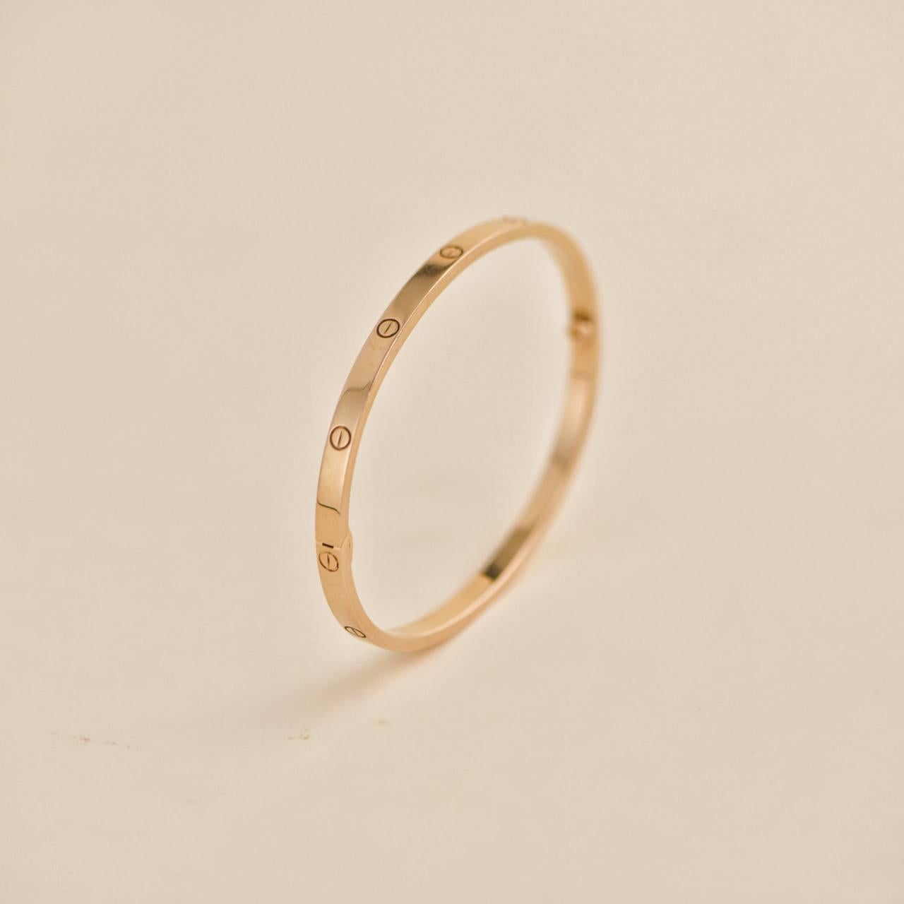 Women's or Men's Cartier Love Bracelet Small Model Rose Gold Size 19 For Sale