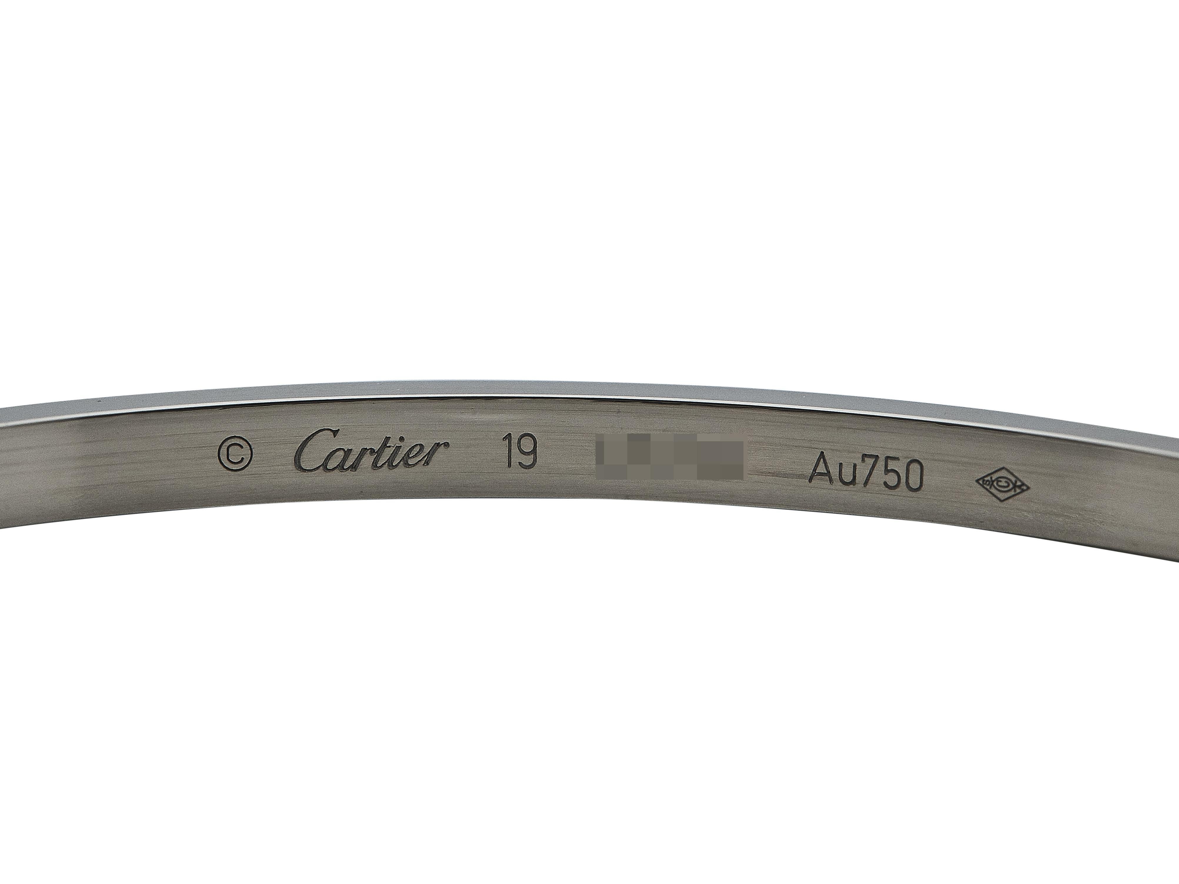 Cartier LOVE Bracelet Petit Modèle Fermeture à Vis Unique Or Blanc 18K Taille 19 Excellent état - En vente à New York, NY