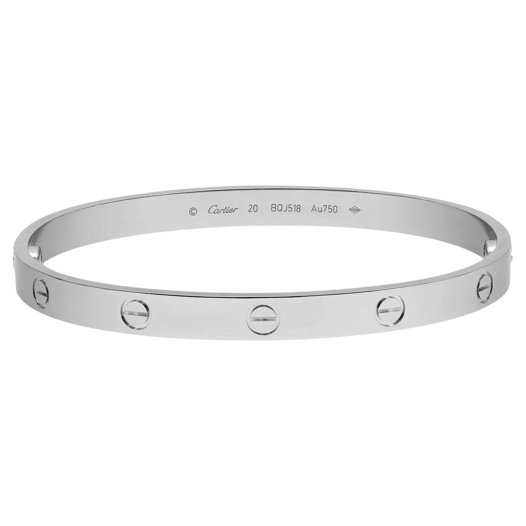 Cartier Love Bracelet Unisex 18k White Gold Size 20 New Style