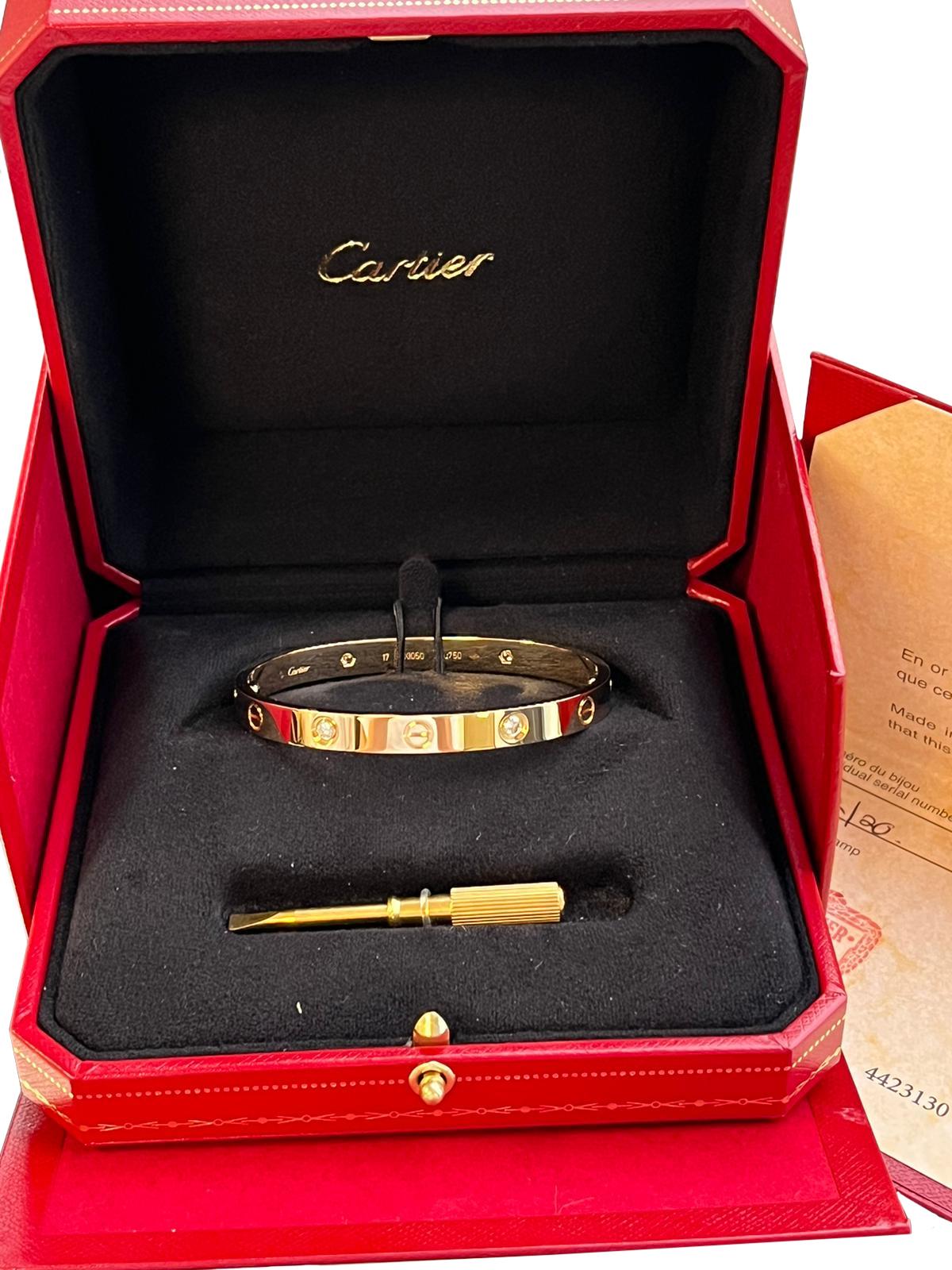Cartier Love Bracelet with 0.42 Carat 4 Brilliant-Cut Diamonds 18k Yellow Gold For Sale 2