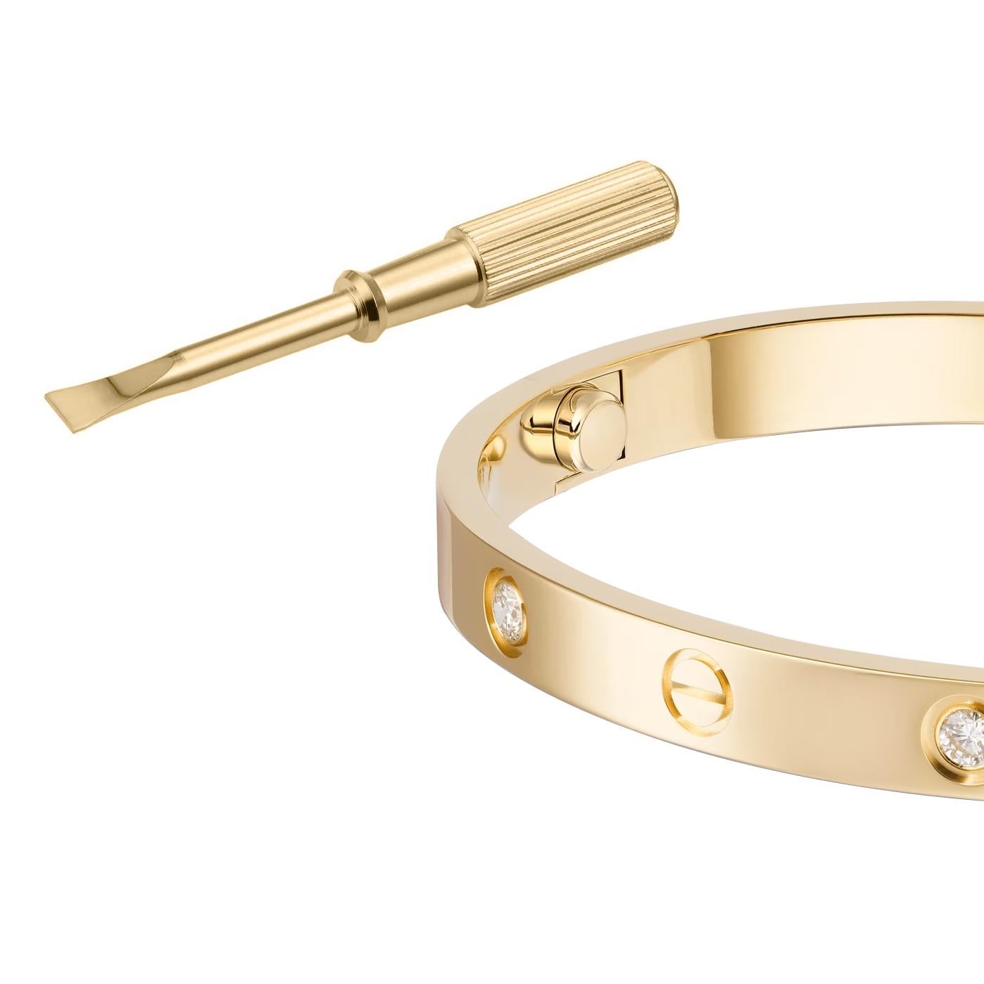 Brilliant Cut Cartier Love Bracelet with 0.42 Carat 4 Brilliant-Cut Diamonds 18k Yellow Gold For Sale
