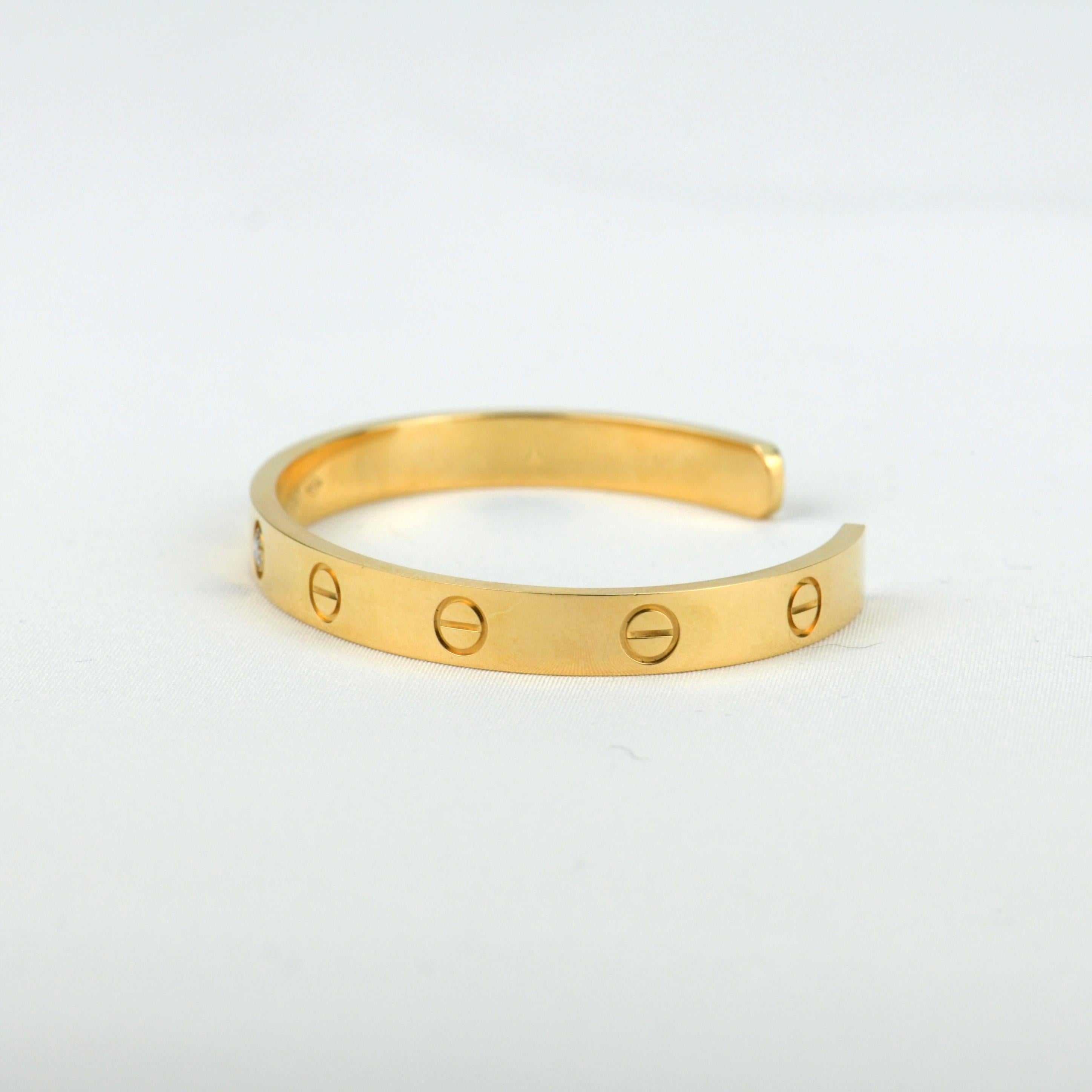 Cartier Love Bracelet with 1 Diamond 18K Yellow Gold In Excellent Condition In Banbury, GB
