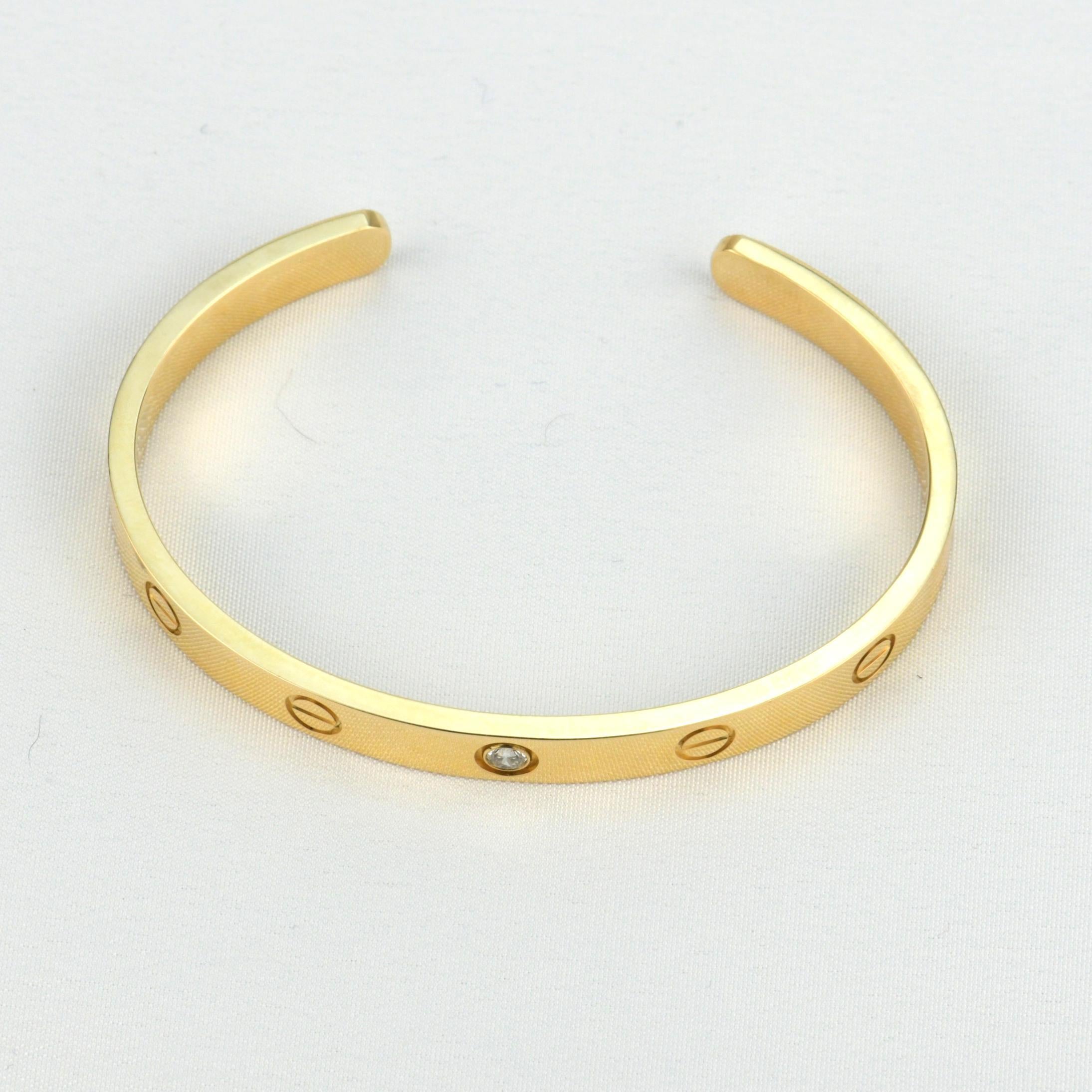 Women's or Men's Cartier Love Bracelet with 1 Diamond 18K Yellow Gold