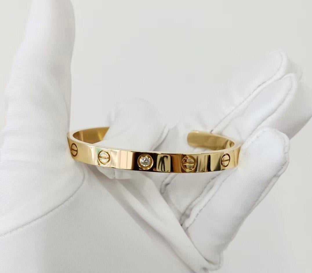 Brilliant Cut Cartier Love Bracelet with 1 Diamond 18K Yellow Gold Size 16 with Box and Card
