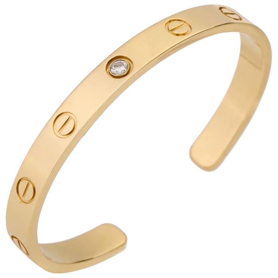Cartier Love Bracelet with 1 Diamond 18K Yellow Gold Size 16 with Box and Card