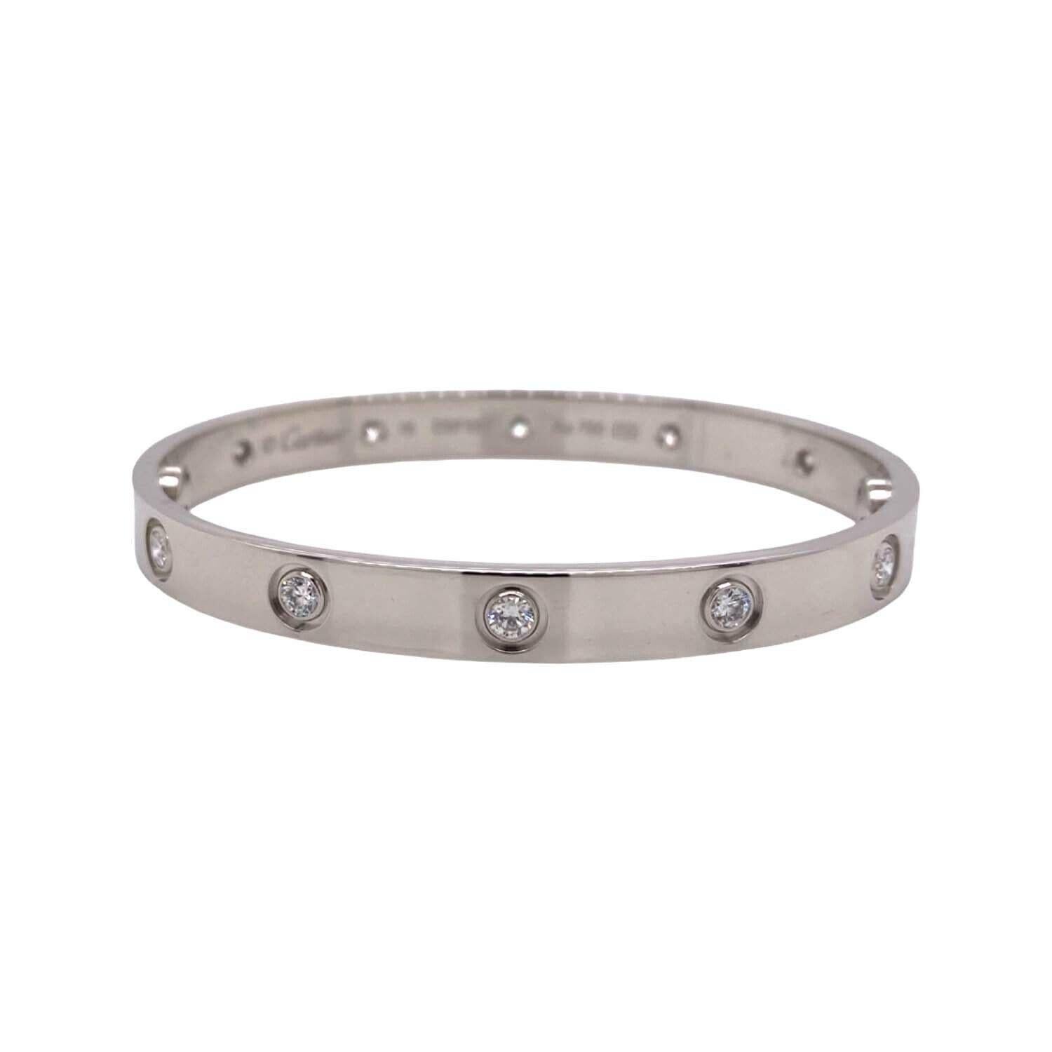 Cartier Pulsera del Amor con 10 Diamantes en Oro Blanco de 18k, Talla 16 (C-517) Corte brillante en venta