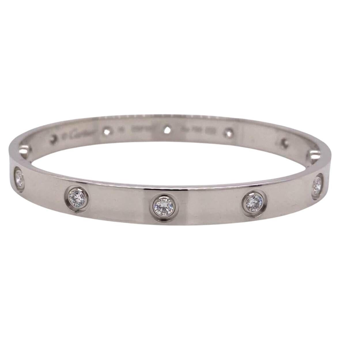 Cartier Love-Armband aus 18 Karat Weißgold mit 10 Diamanten, Größe 16 (C-517)