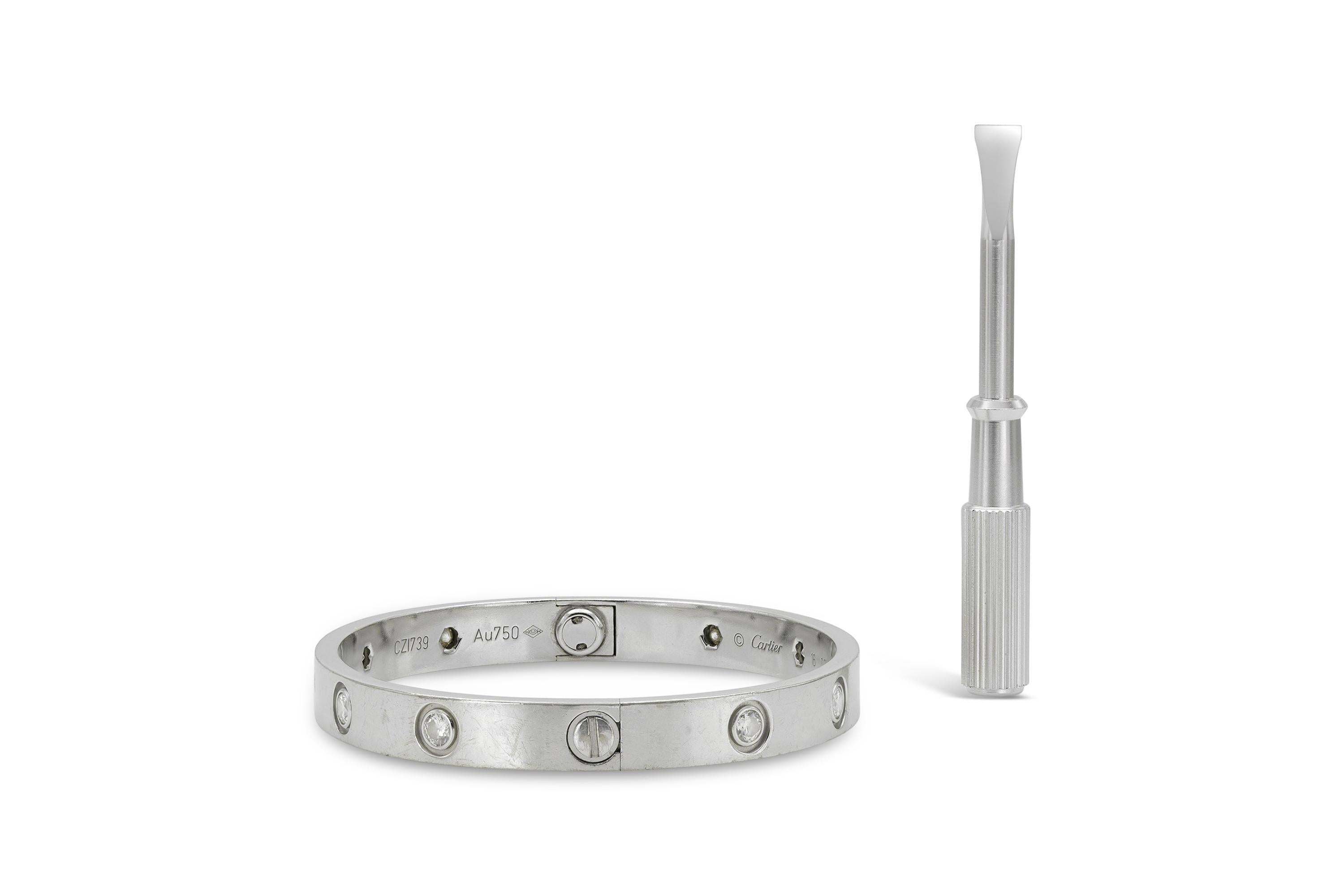 Round Cut Cartier Love Bracelet with 10 Diamonds For Sale