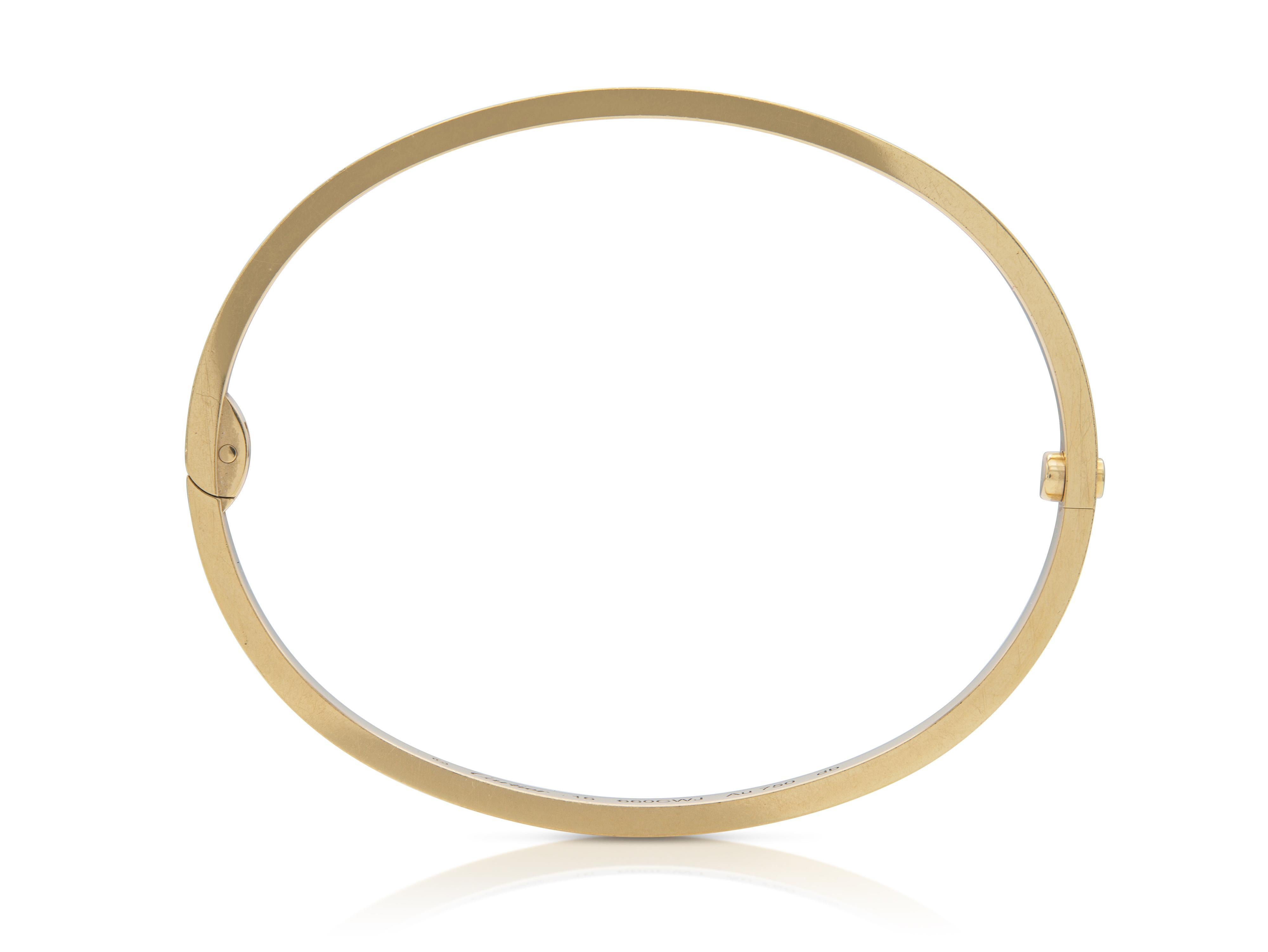 Round Cut Cartier Love Bracelet with 6 Diamonds, Small Model For Sale