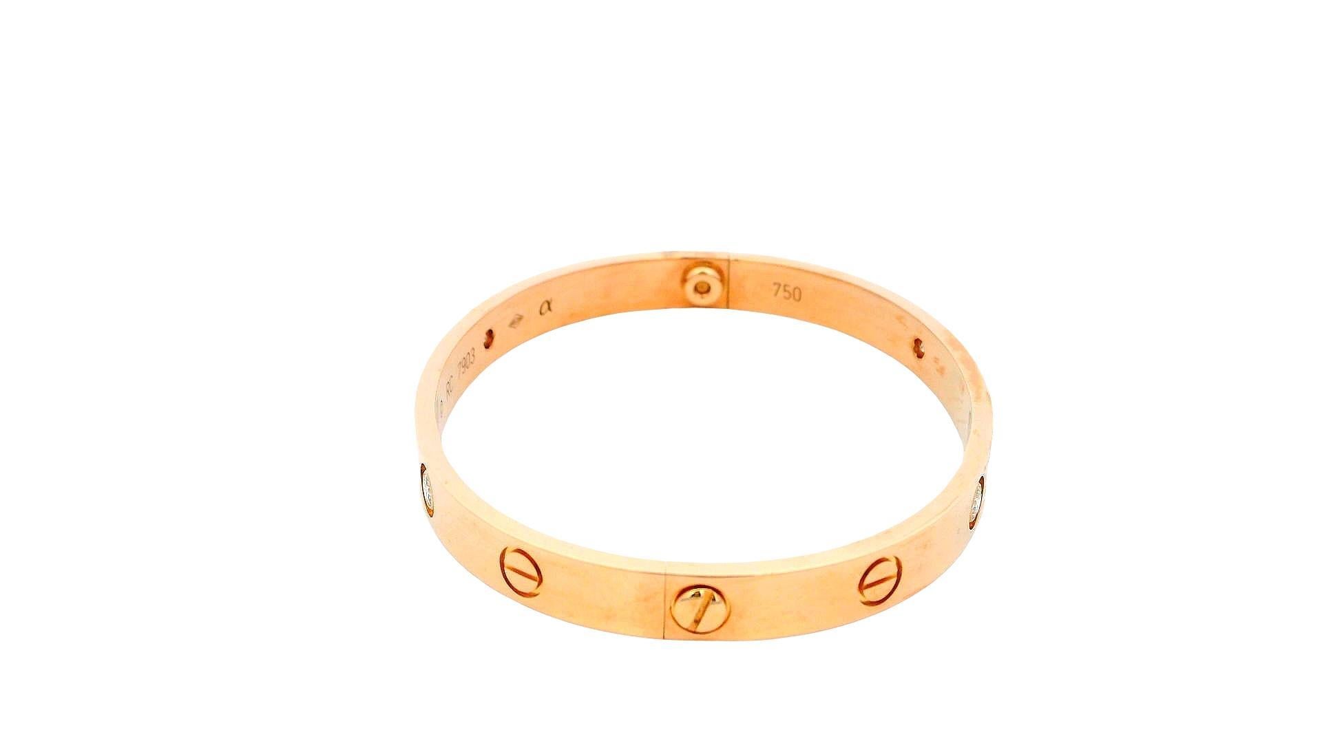 Cartier Love Bracelet with Screwdriver Size '17' 18K Rose Gold, Diamond & Box In Good Condition For Sale In Great Neck Plaza, NY