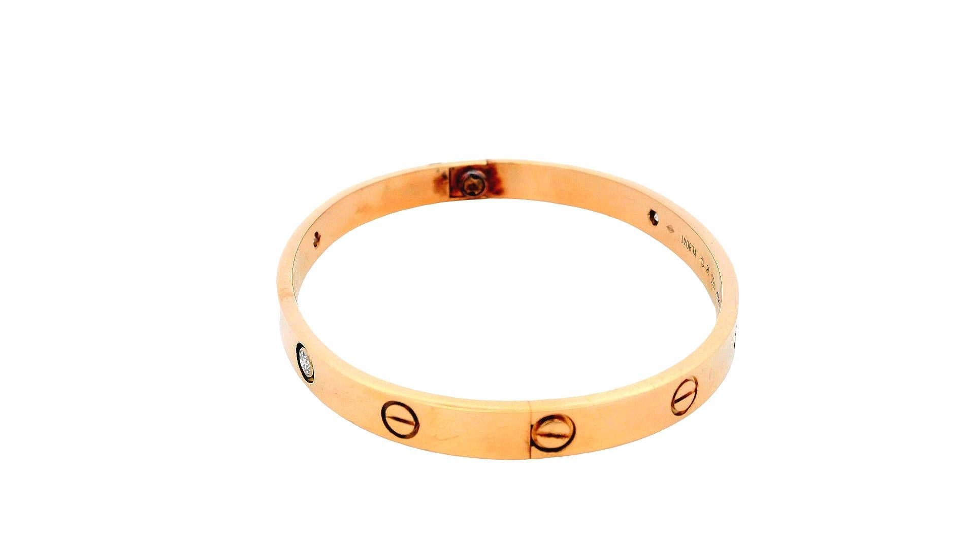 Cartier Love Bracelet with Screwdriver Size '18' 18K Rose Gold, Diamond & Pouch In Good Condition For Sale In Great Neck Plaza, NY