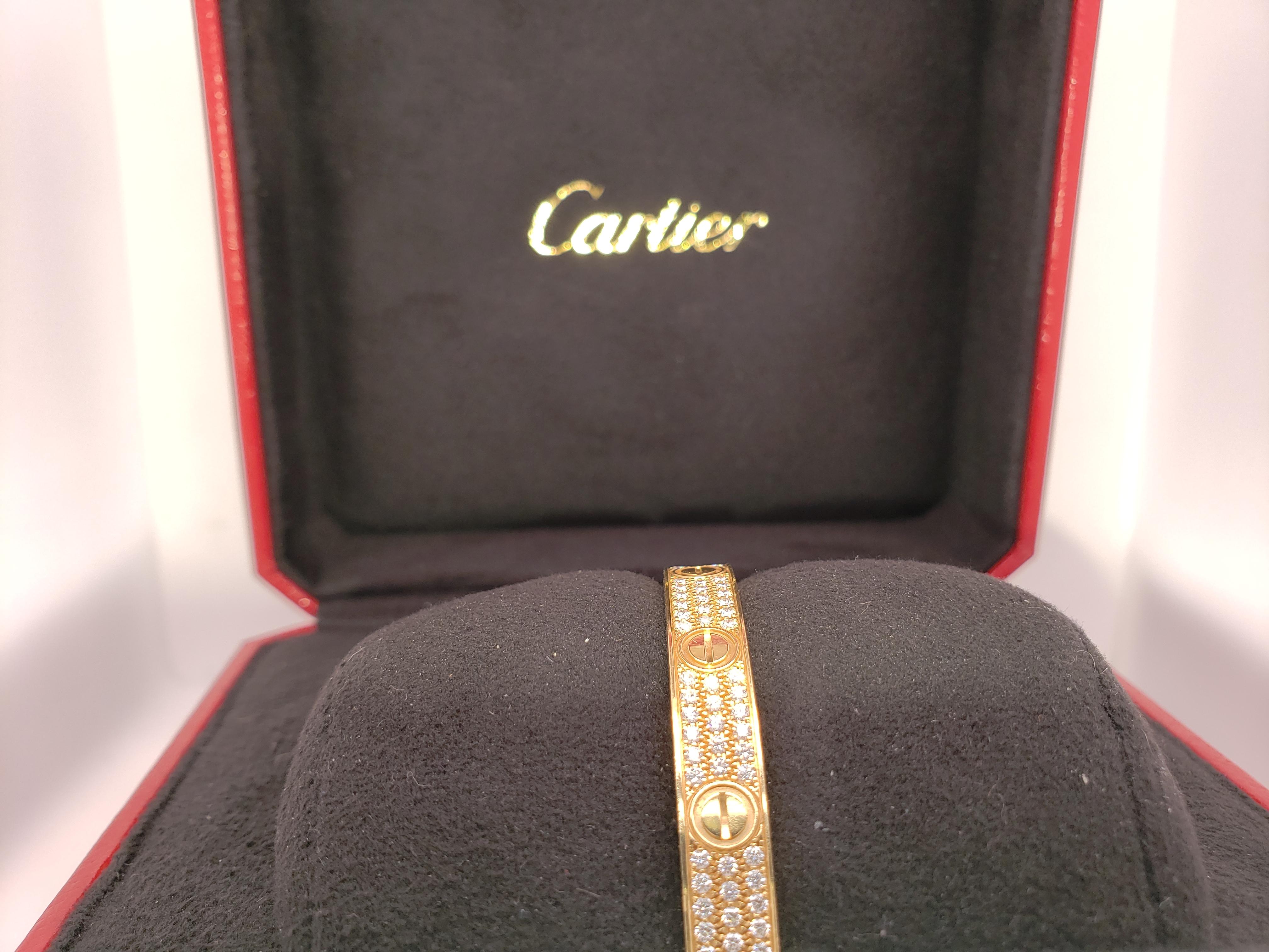 Round Cut Cartier Love Bracelet Yellow Gold and Diamonds