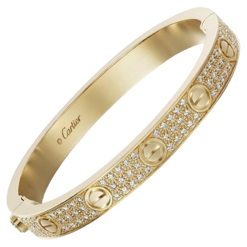 Bracelet LOVE de Cartier en or jaune pavé de diamants boîte et papiers taille 16