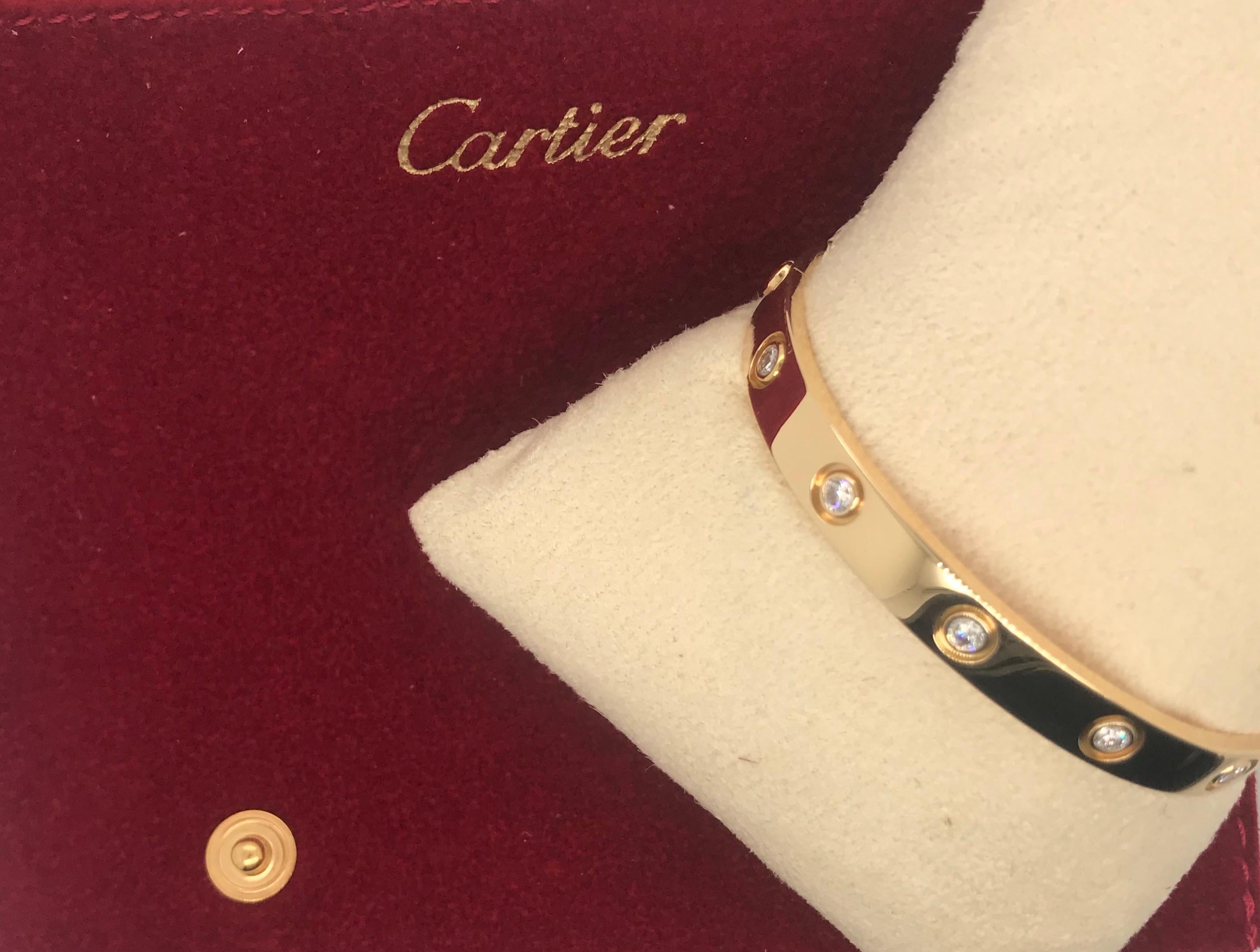 Cartier Love Bracelet, 18 Karat Yellow Gold, Original Box and Papers In Excellent Condition In New Orleans, LA