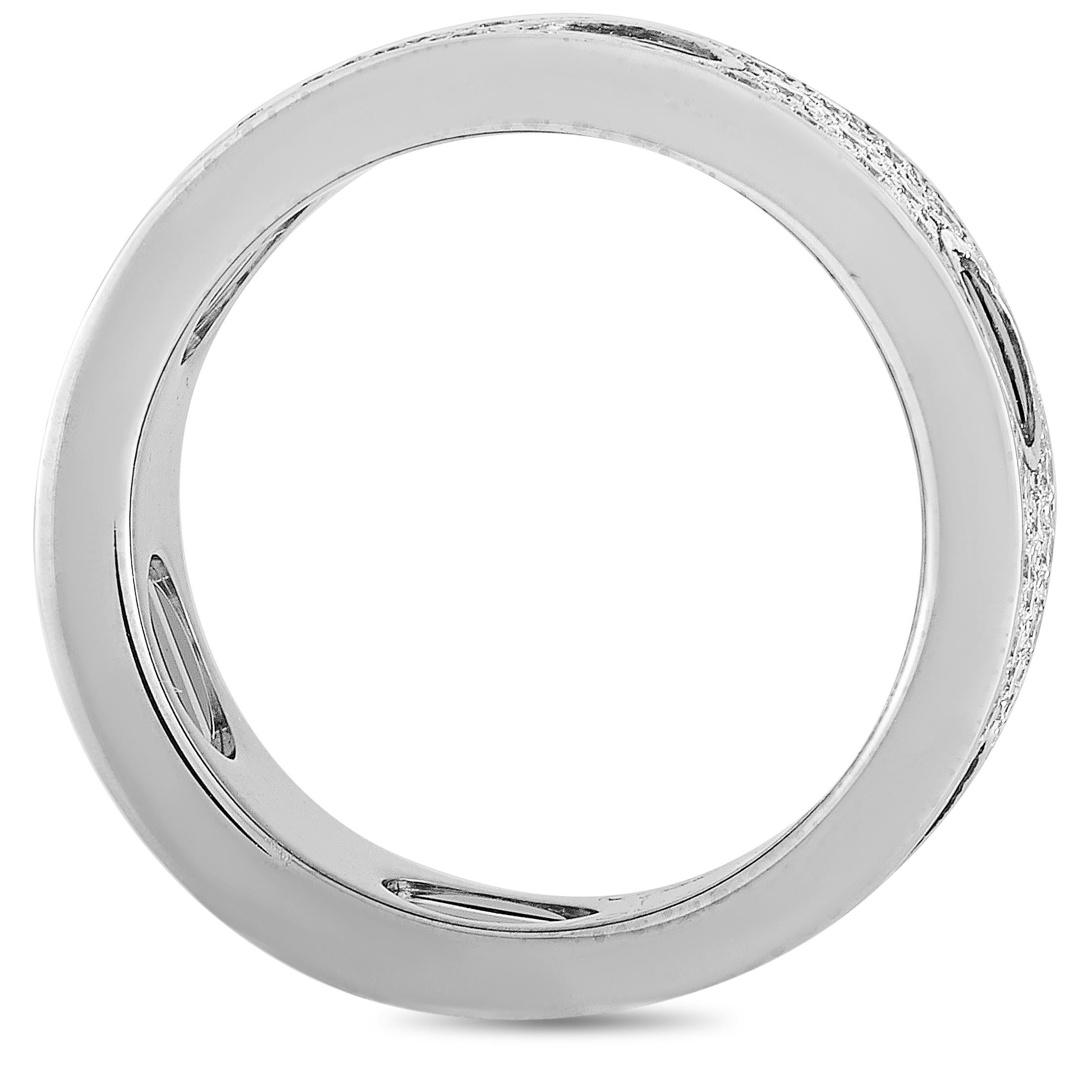 The Cartier “LOVE” ring is crafted from 18K white gold and decorated with ceramic and a total of 0.74 carats of diamonds. The ring weighs 9.2 grams and boasts band thickness of 6 mm.
Ring Size: 5

This item is offered in estate condition and