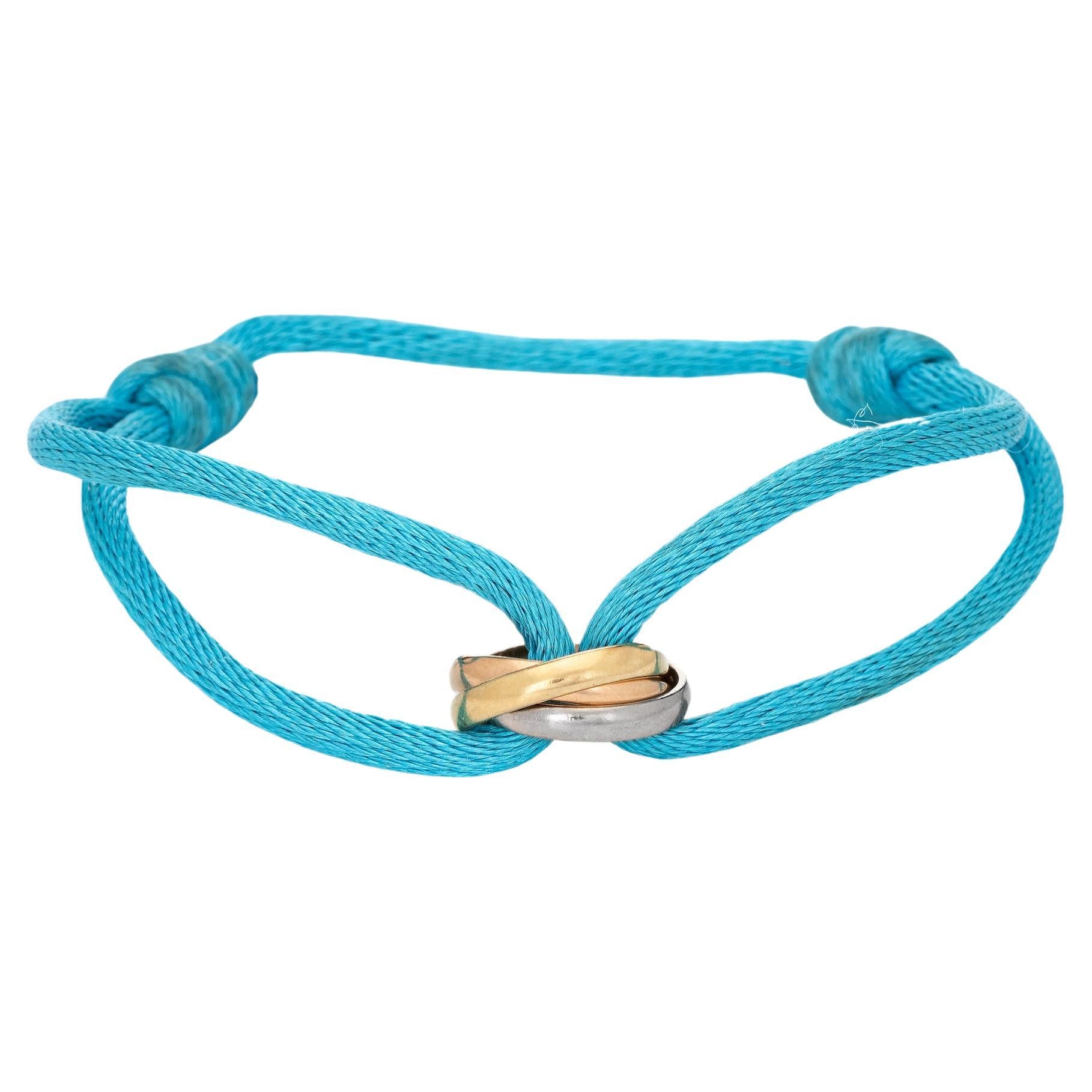 Cartier Love Charity Bracelet Turquoise Silk Cord Trinity 18k Gold Estate  For Sale at 1stDibs