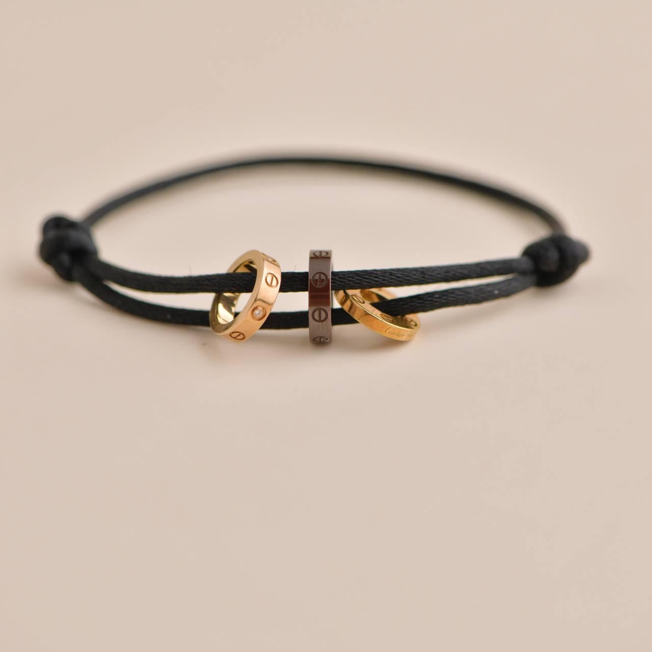 Cartier Love Charity Diamant Brown Keramik Gold 3 Reifen Schwarz Seide Cord Armband im Zustand „Hervorragend“ in Banbury, GB