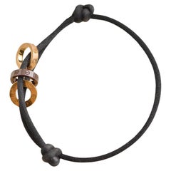 Cartier Love Charity Diamond Brown Ceramic Gold 3 Hoops Black Silk Cord Bracelet