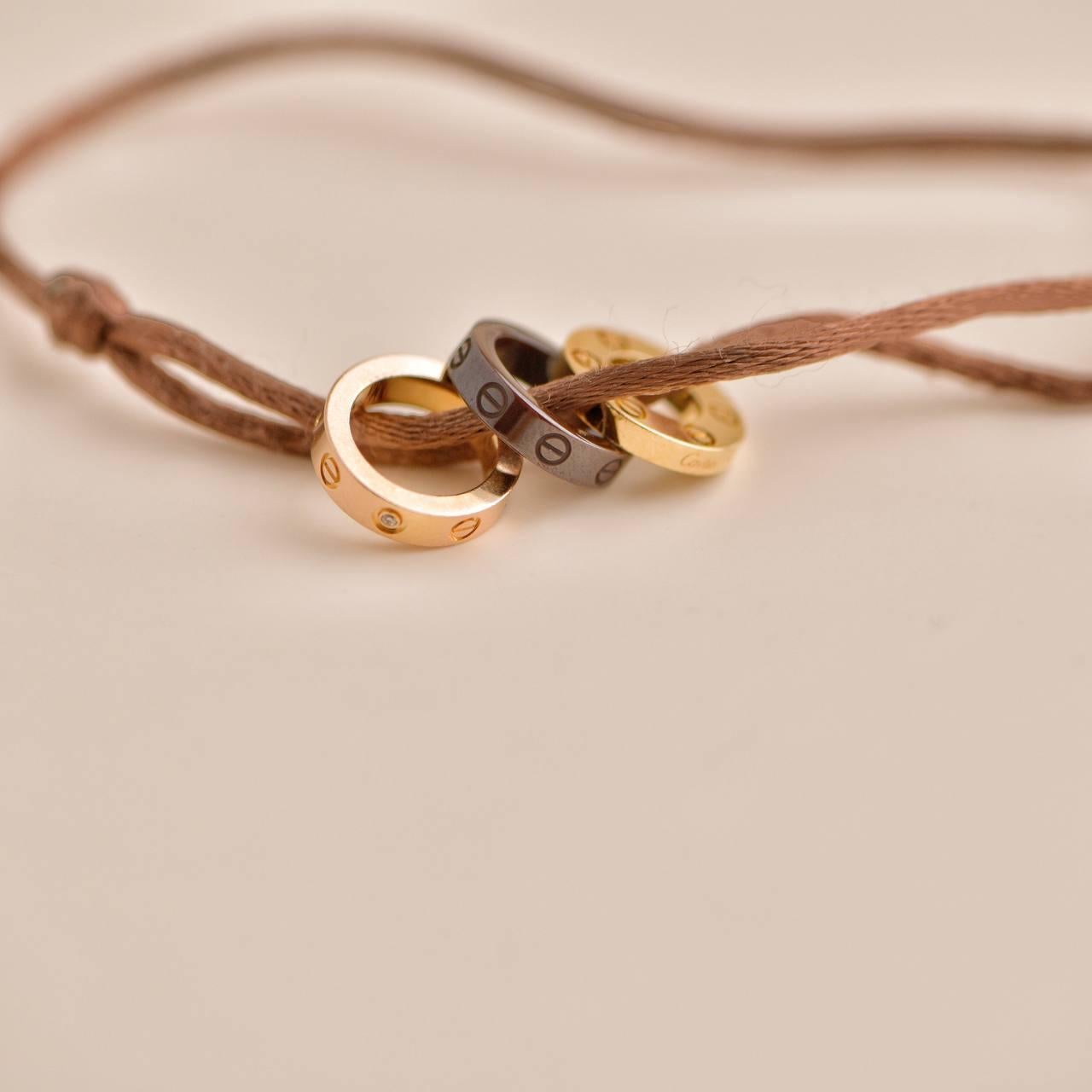 Cartier Love Charity Diamant Braun Keramik Gold 3 Reifen Braun Seidenschnur-Armband (Brillantschliff)