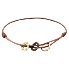 Cartier Love Charity Diamond Brown Ceramic Gold 3 Hoops Brown Silk Cord Bracelet
