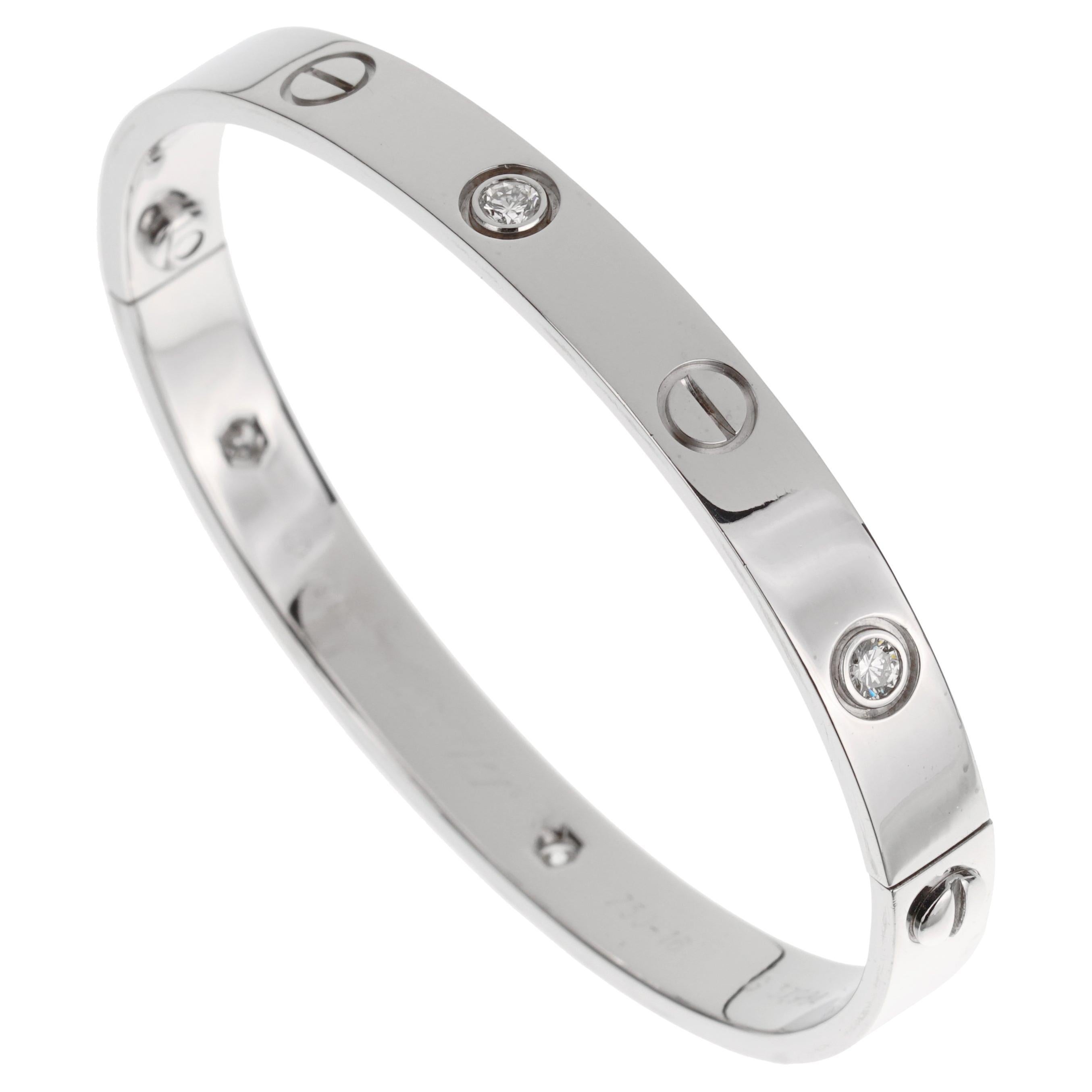 Cartier Love Classic 6 Bracciale in oro bianco 18k con diamanti Sz 16