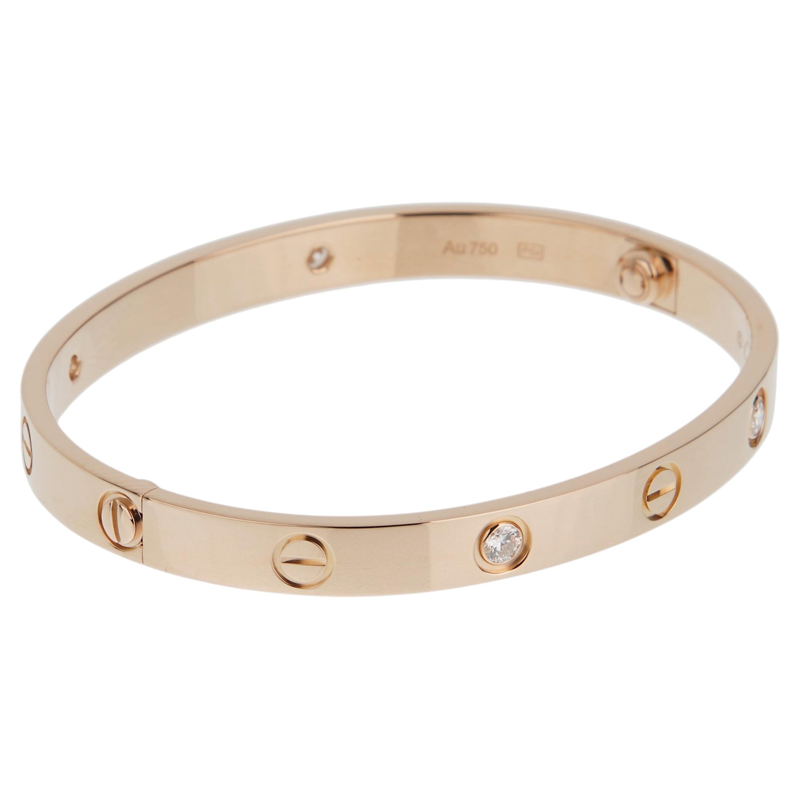 Cartier Love Classic Bracelet — 18K Rose Gold, 4 Diamonds, Size 17