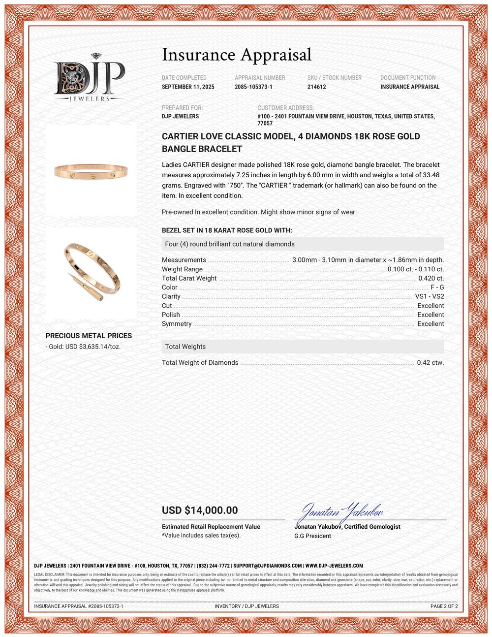 Cartier Love Modello Classico, Bracciale con 4 diamanti in oro rosa 18 carati 2