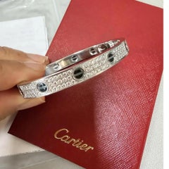 Cartier Love Classic Model Paved Ceramic Bracelet 18K White Gold 2.00Ctw Size 17