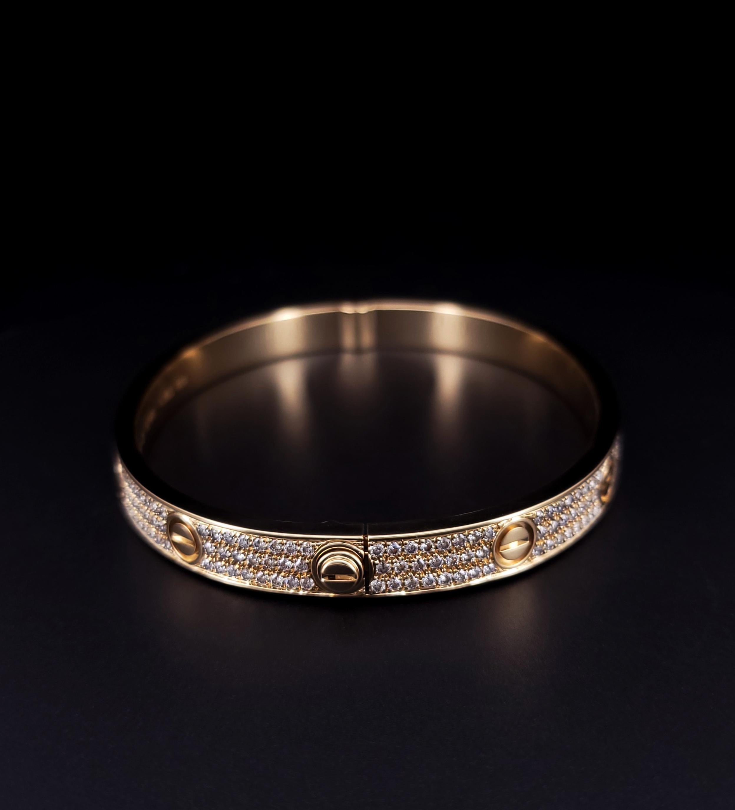 Cartier Love Classic Model Paved Diamond Bracelet Size 21 In New Condition For Sale In New York, NY