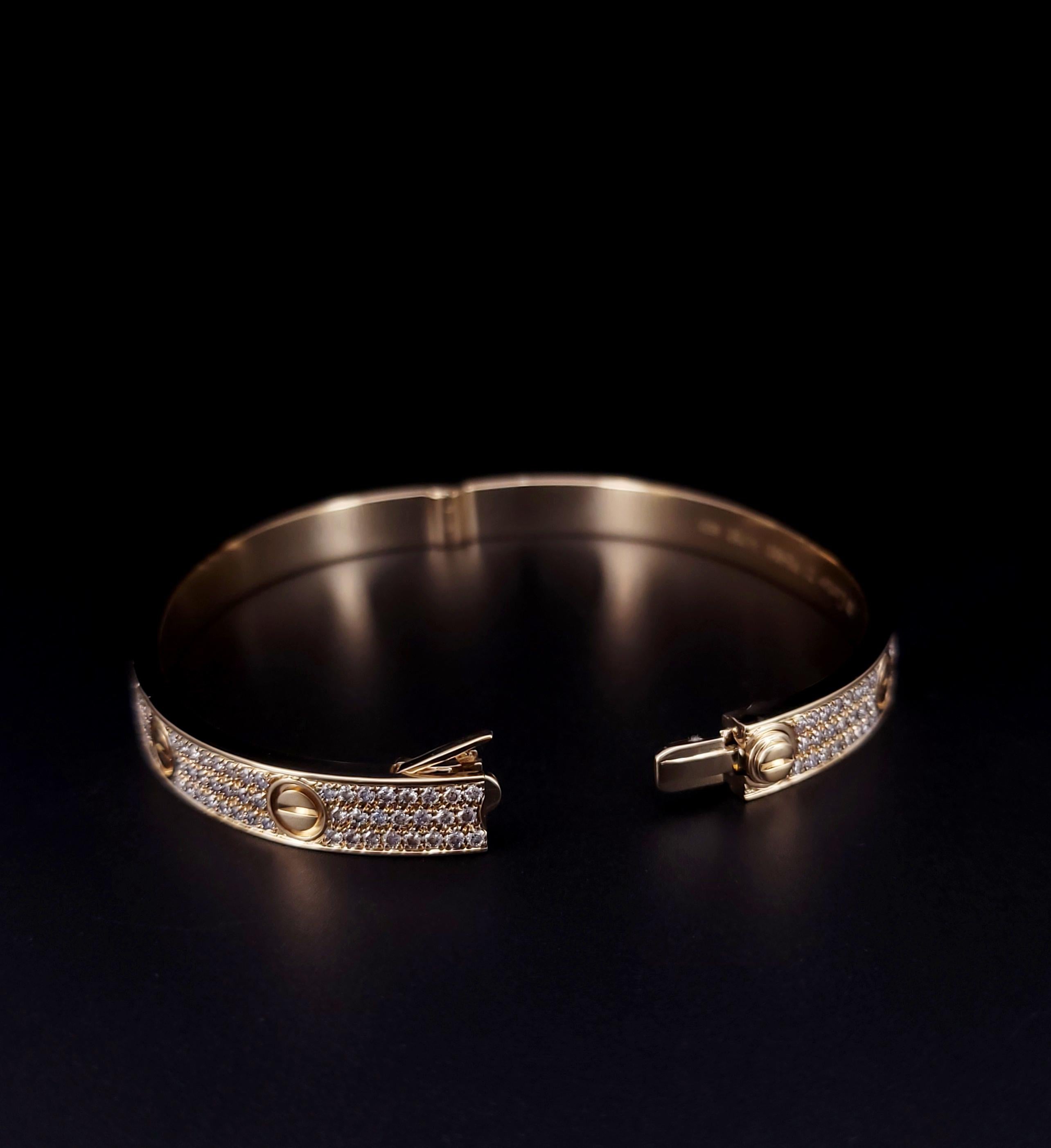 Cartier Love Classic Model Paved Diamond Bracelet Size 21 For Sale 1
