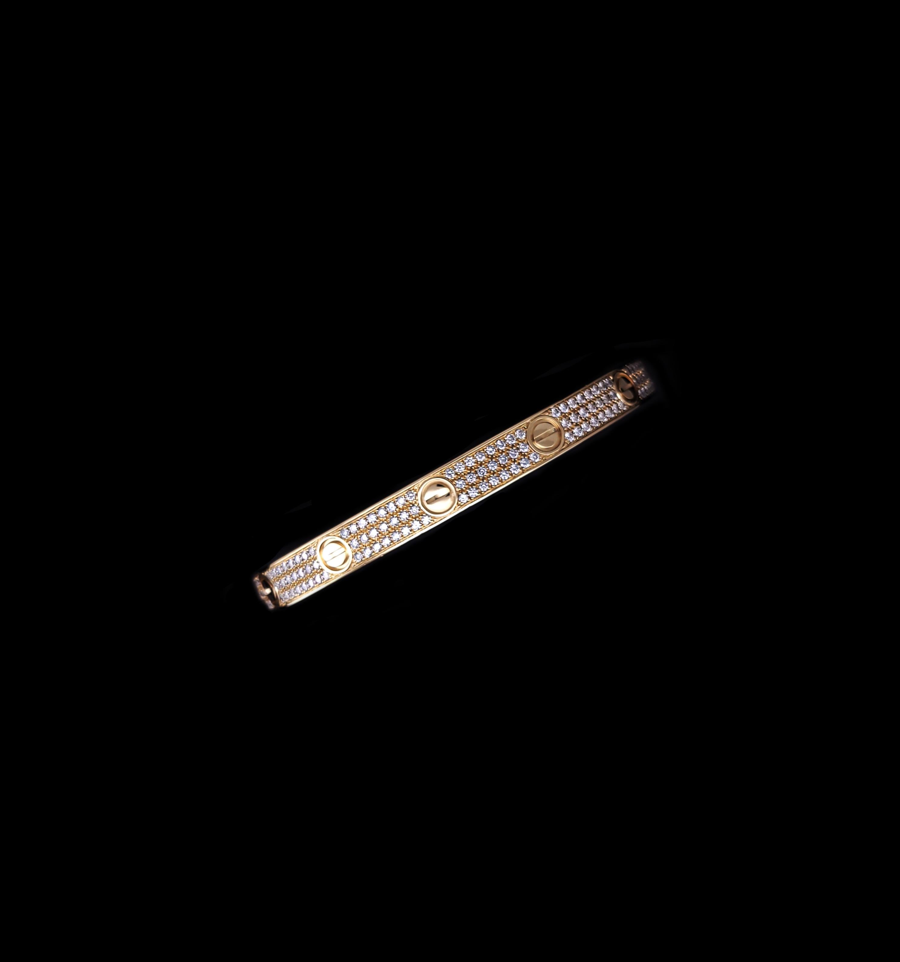 Cartier Love Classic Model Paved Diamond Bracelet Size 21 For Sale 2