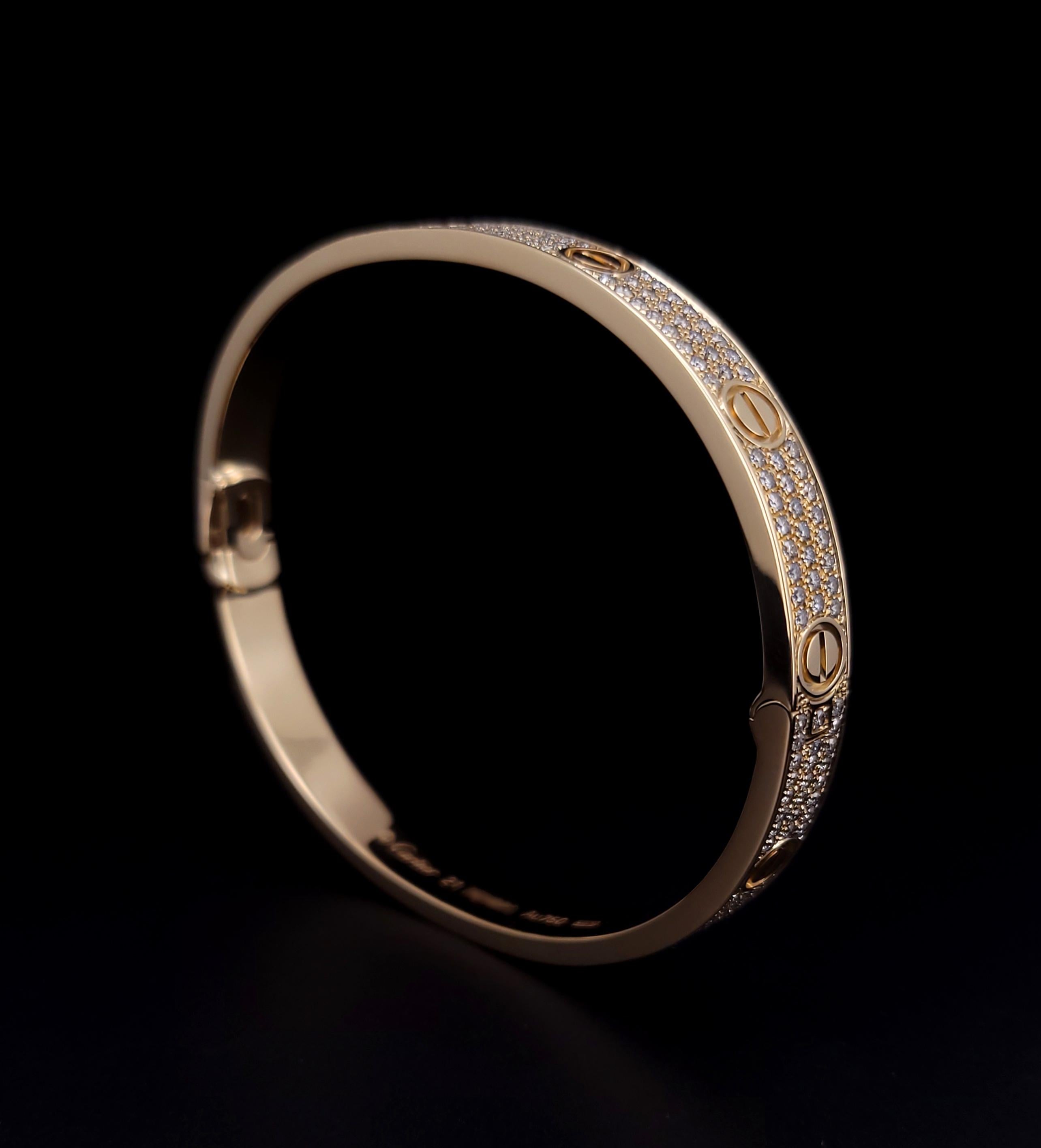 Cartier Love Classic Model Paved Diamond Bracelet Size 21 For Sale 3