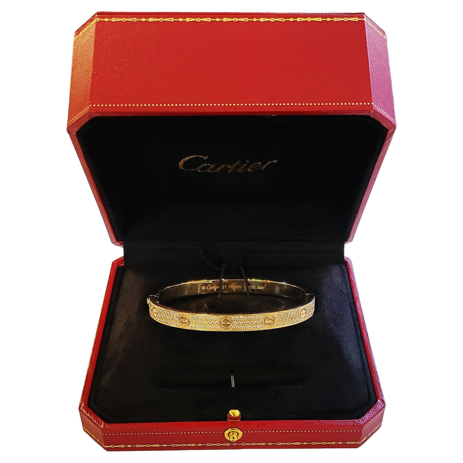 Cartier Love Classic Model Paved Diamond Bracelet Size 21
