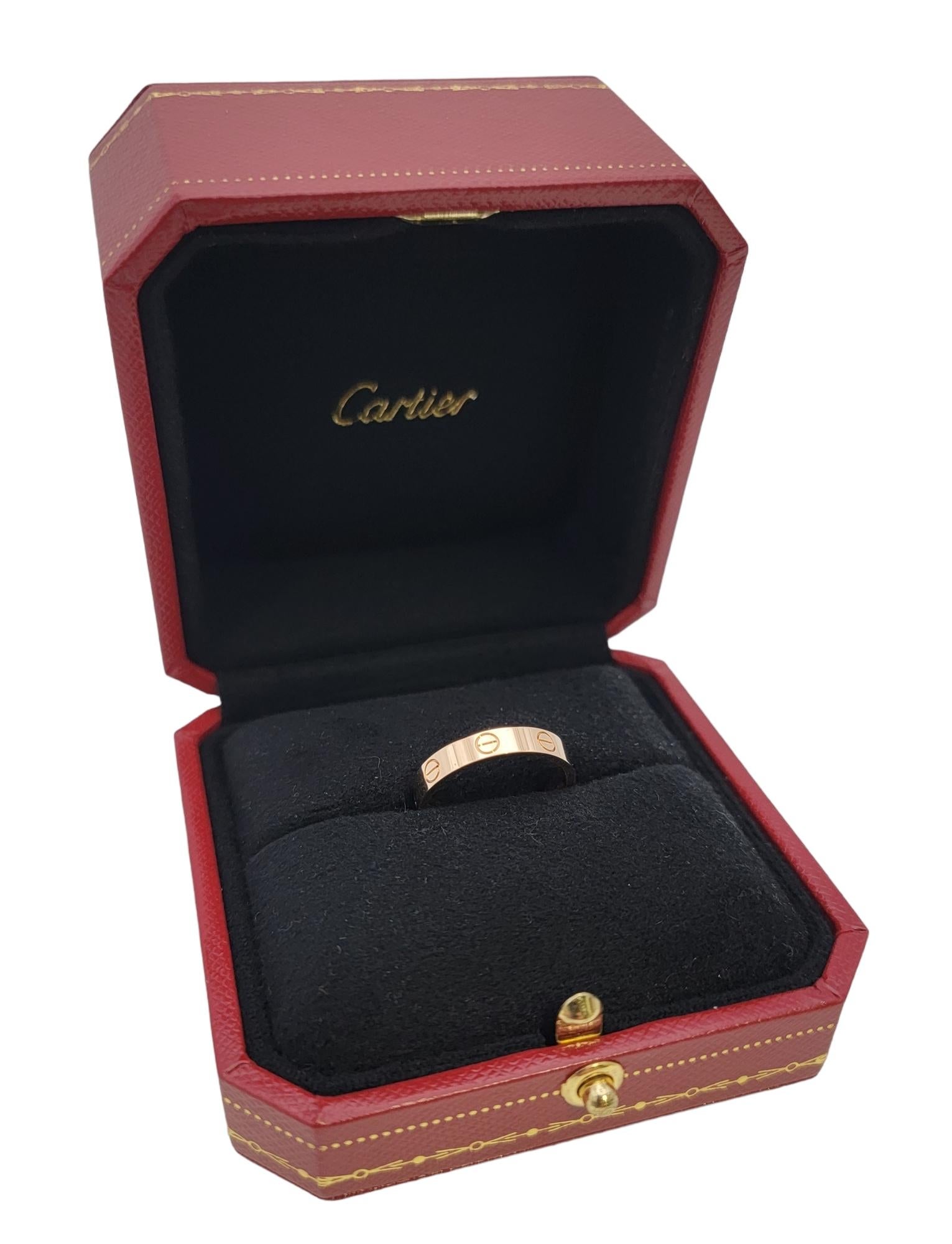 Cartier Love Collection 18 Karat Rose Gold Narrow Band Ring with Box 6