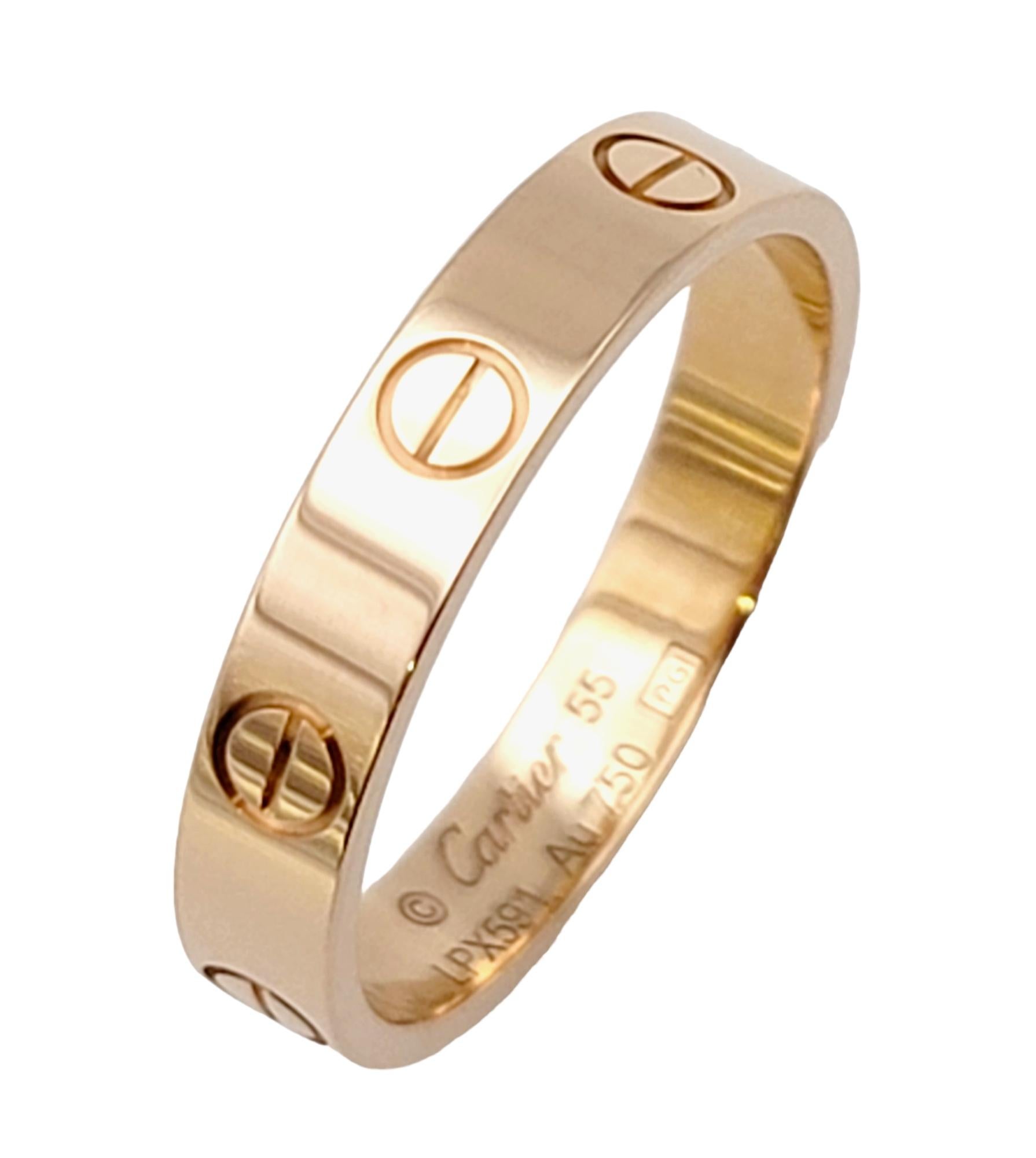 Contemporary Cartier Love Collection 18 Karat Rose Gold Narrow Band Ring with Box