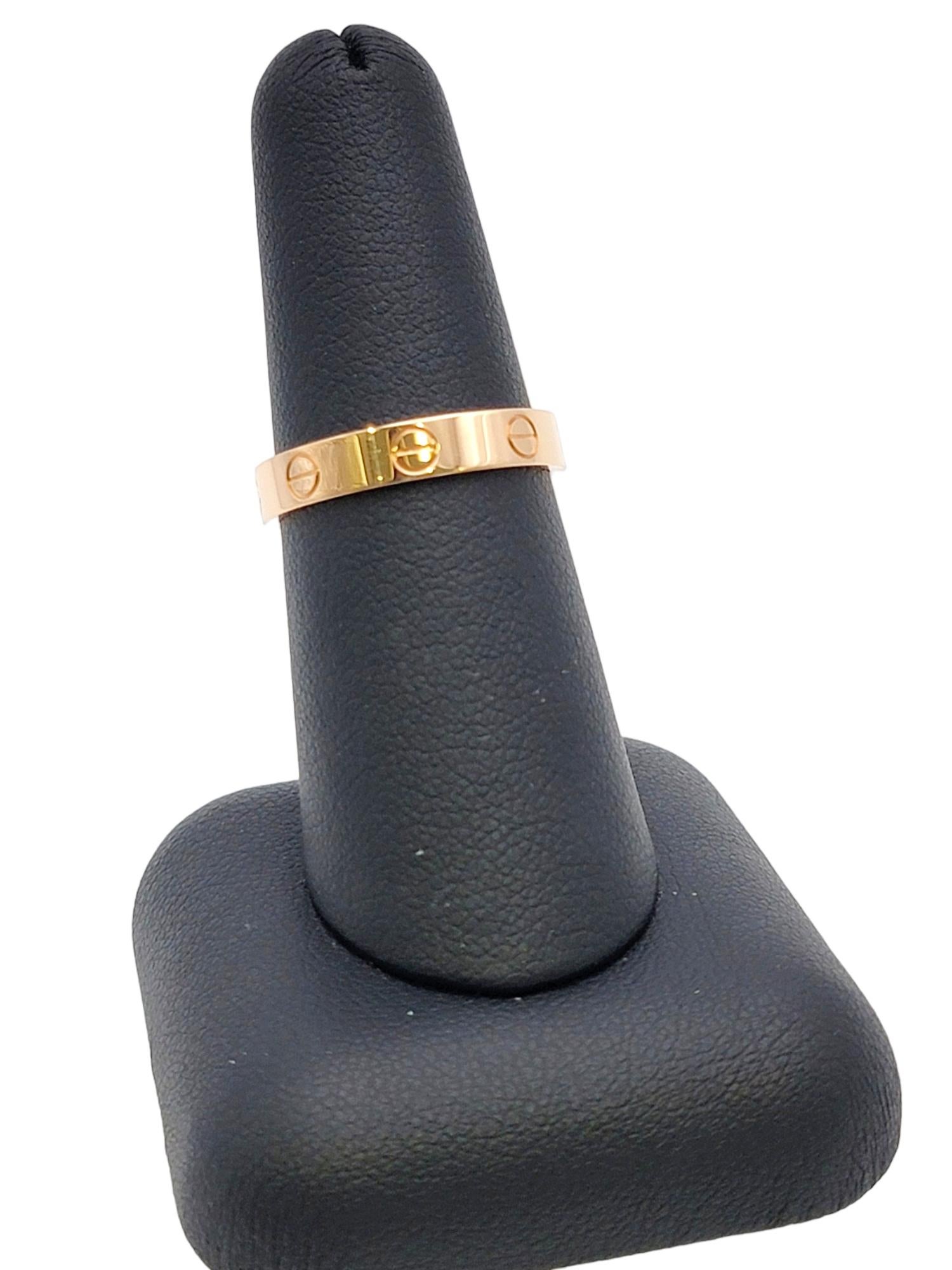 Cartier Love Collection 18 Karat Rose Gold Narrow Band Ring with Box 4