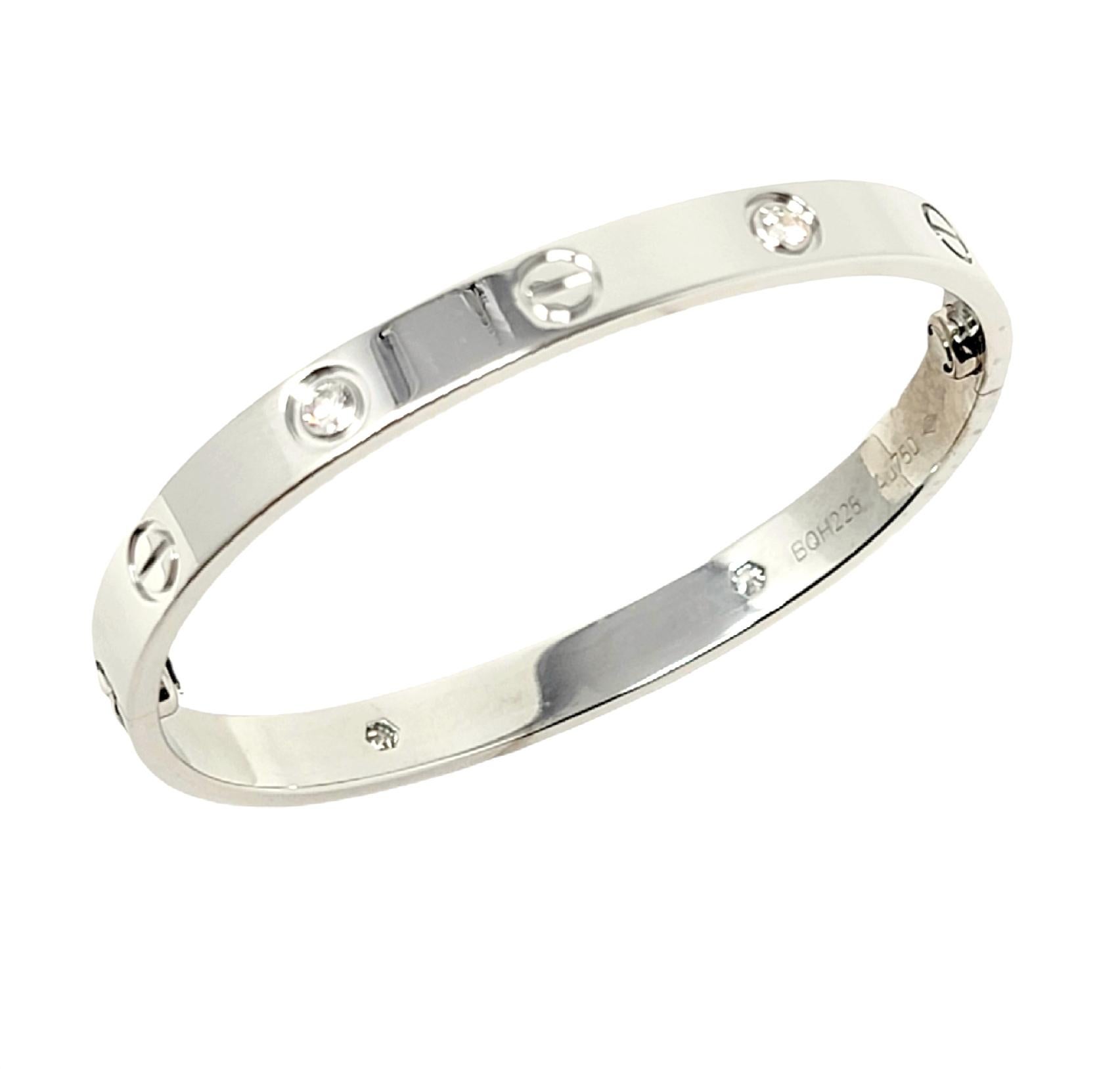 Cartier Love Collection 18 Karat White Gold and 4 Diamond Bangle Bracelet 16 For Sale 1
