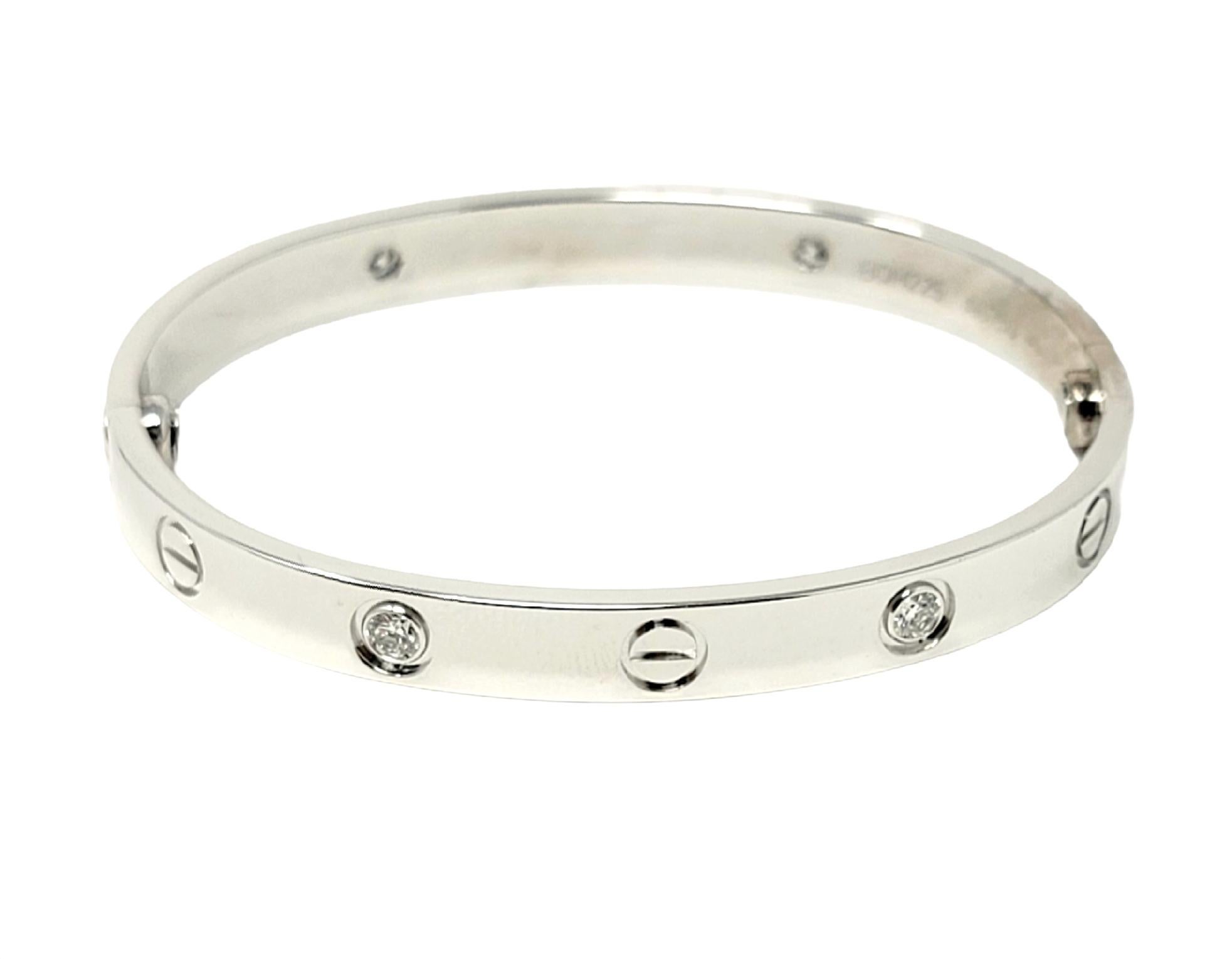 Cartier Love Collection 18 Karat White Gold and 4 Diamond Bangle Bracelet 16 For Sale 3