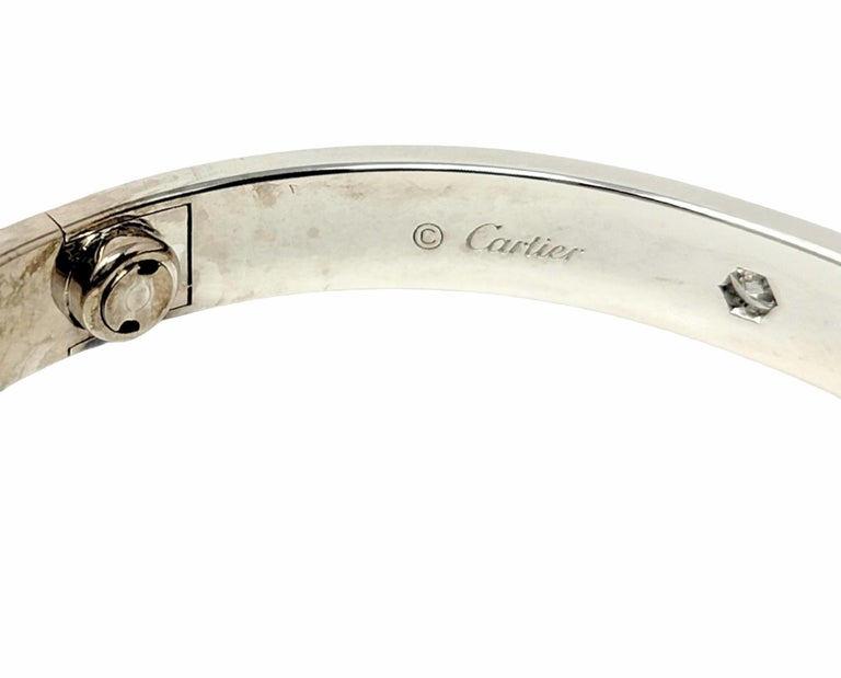 Cartier Love Collection 18 Karat White Gold and 4 Diamond Bangle Bracelet 16 For Sale 9