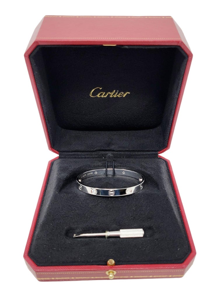 Cartier Love Collection 18 Karat White Gold and 4 Diamond Bangle Bracelet 16 For Sale 2