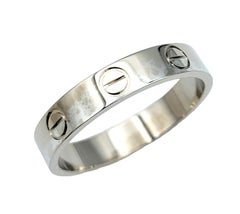 Cartier Love Collection 18 Karat White Gold Narrow Band Ring with Box, Size 52